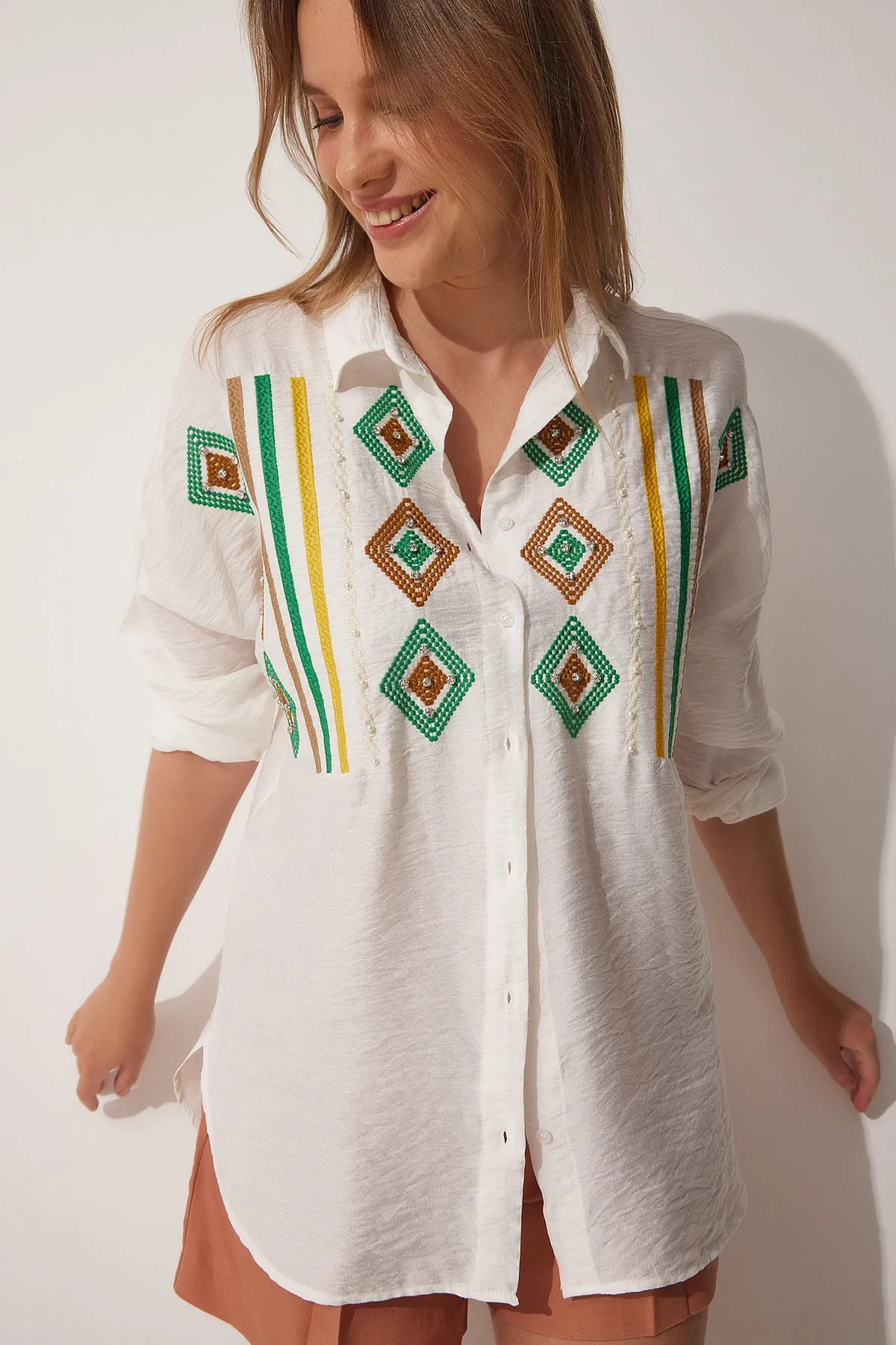 Happiness İstanbul  Hemd - Weiß - Oversized