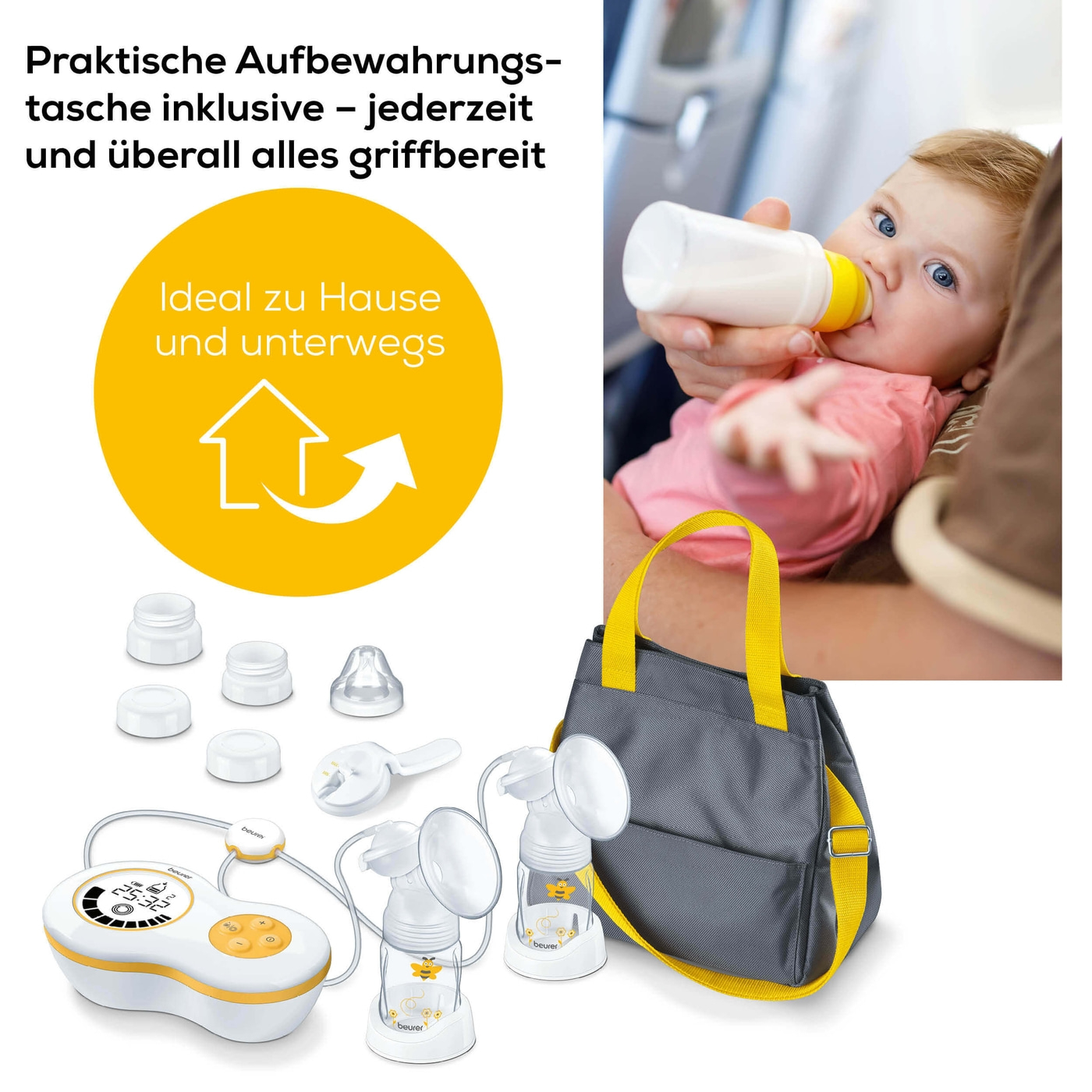 Beurer Elektrische Doppelmilchpumpe BY 70 Dual-Elektrische Doppelmilchpumpe inkl. Handpumpe & Anti-Kolik-System