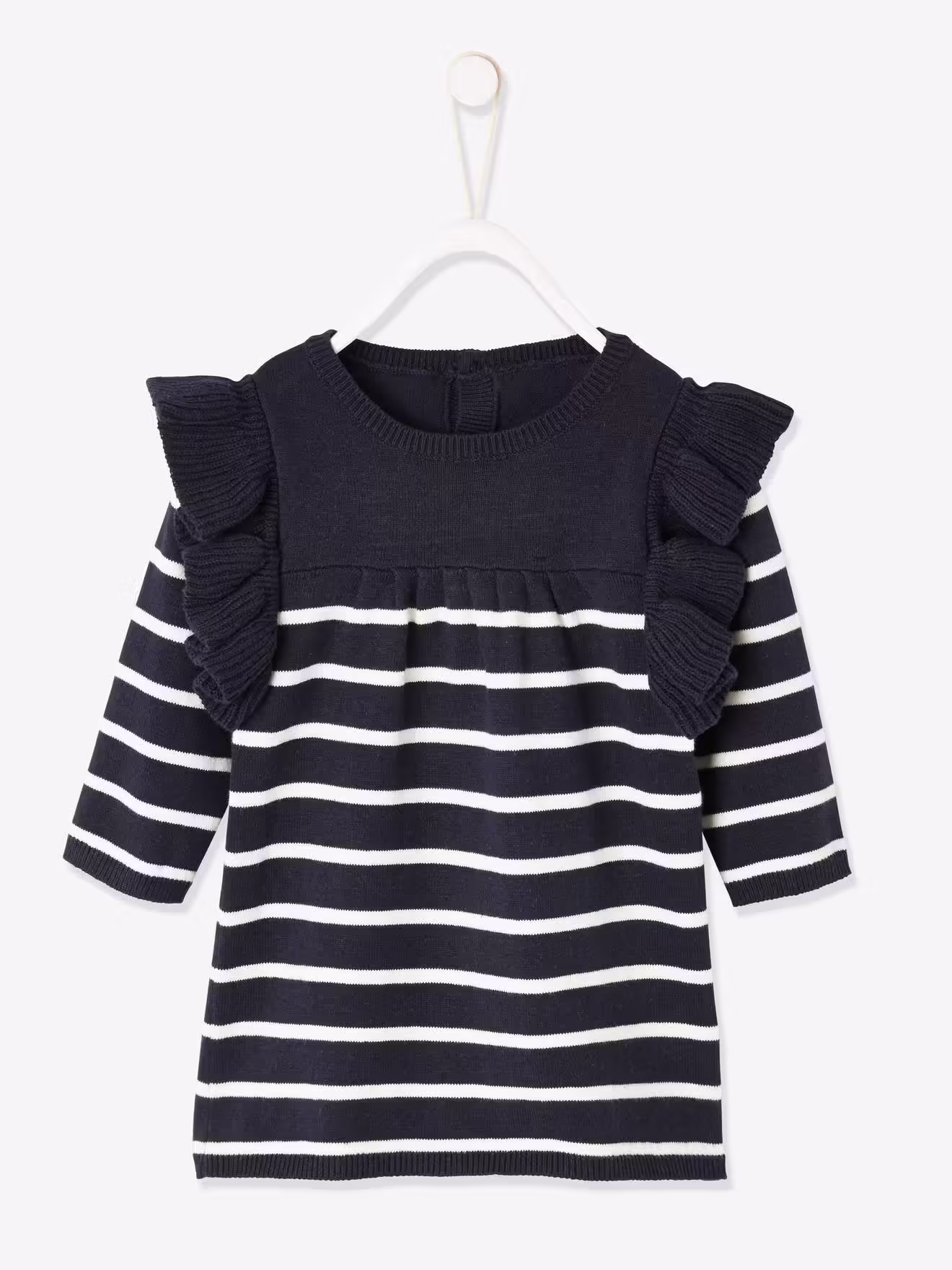 Vertbaudet Mädchen Baby Streifenkleid - nachtblau/weiß gestreift