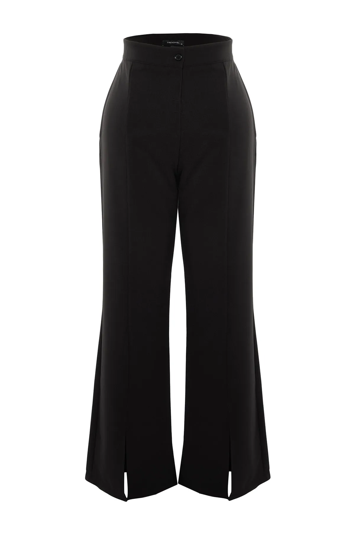 Trendyol Curve  Schwarze gewebte Hose mit weitem Bein und Schlitzdetail TBBAW23AR00008