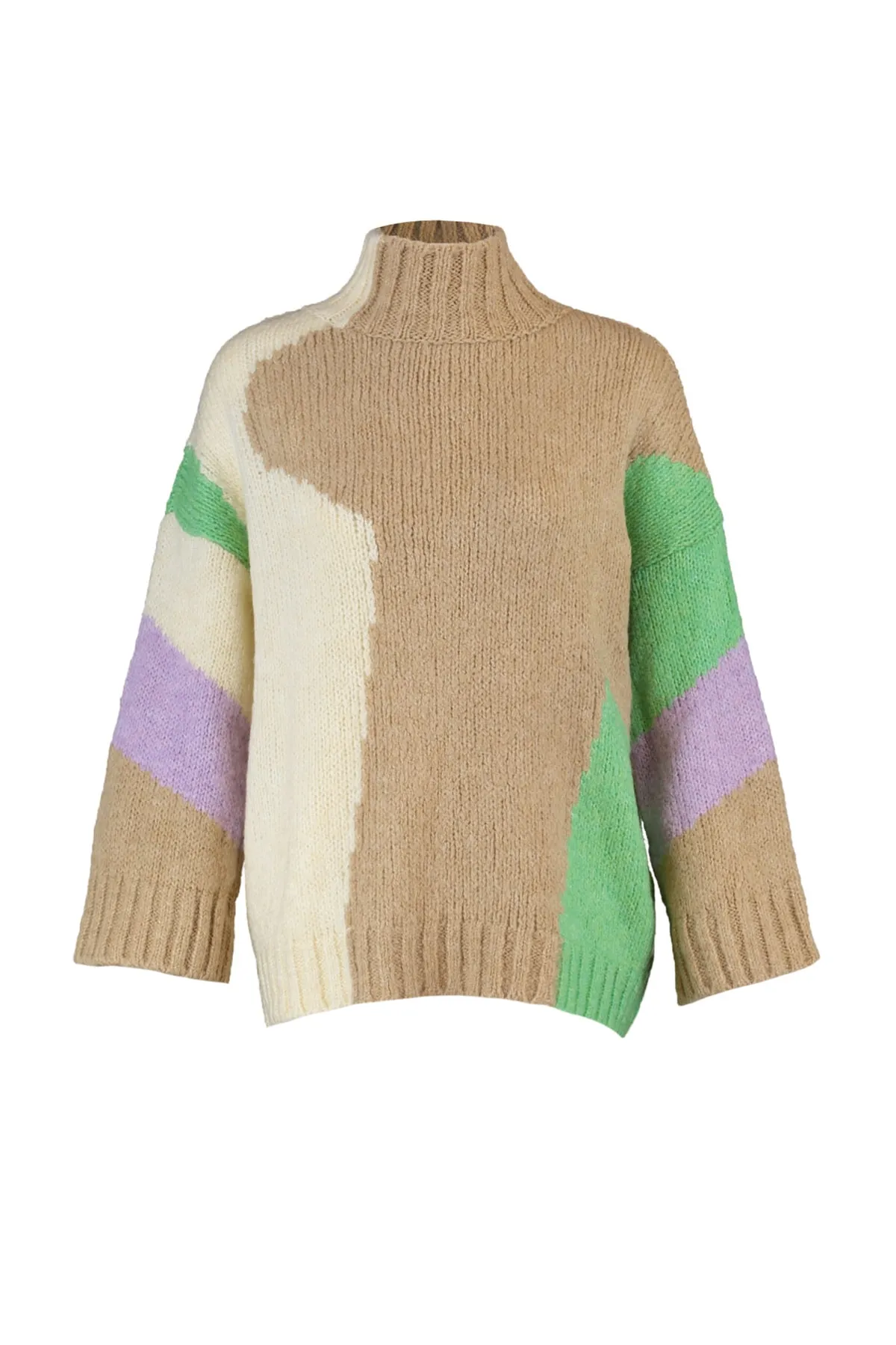Trendyol Collection  Brauner, weich strukturierter Strickpullover mit Farbblockdesign TWOAW20XS0047