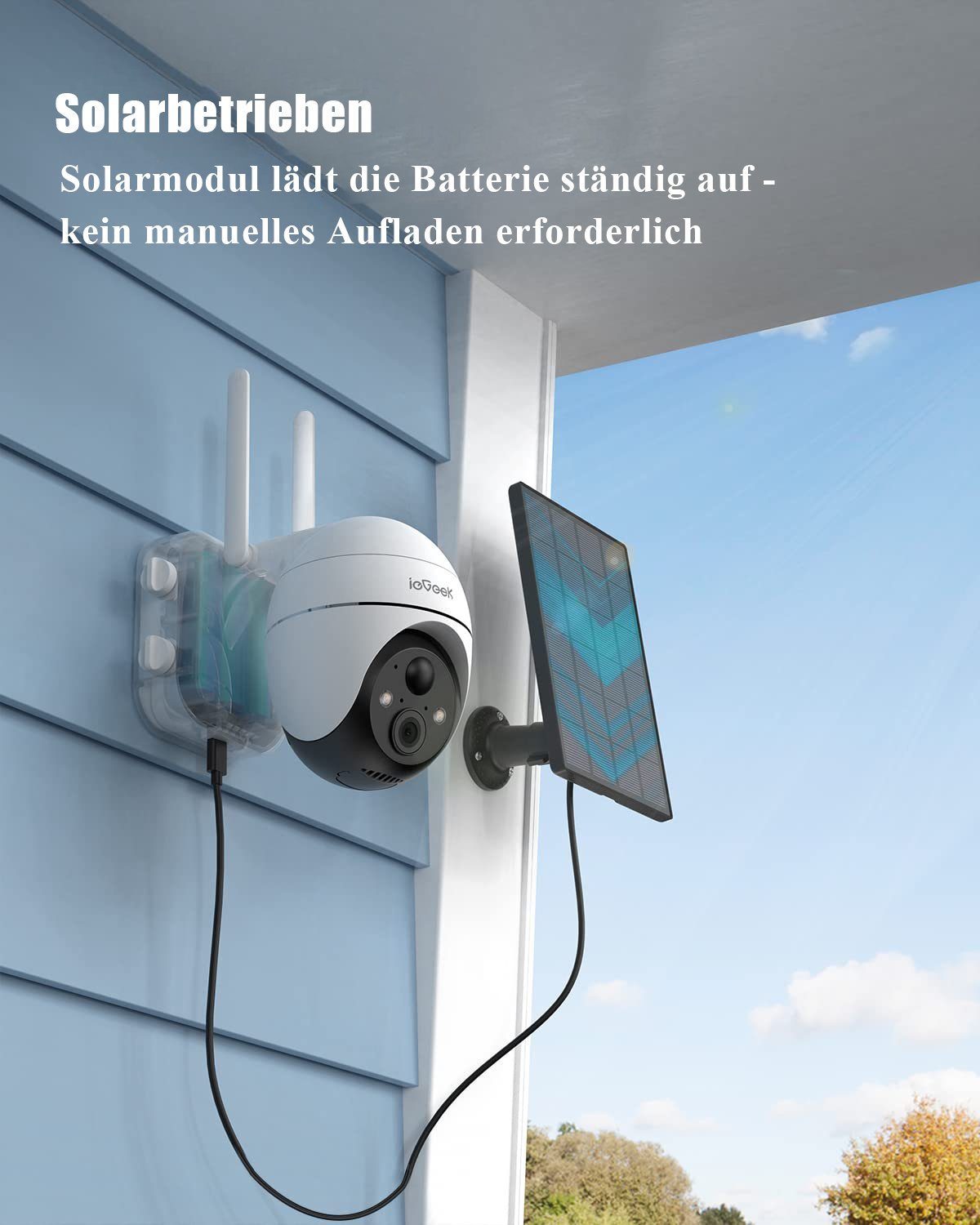 ieGeek 2K Solar WLAN Überwachungskamera Aussen Akku 355°/140° Pan Tilt IP65 Überwachungskamera (AuBenbereich, Outdoor, intelligenten KI-Algorithmus,4x Digitalzoom,Unterstützt Android/IOS und Tablet-Zugriff, Kabellose,20m Farbnachtsicht,PIR Bewegungsm