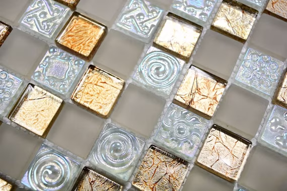Mosani Mosaikfliesen Glasmosaik Crystal Mosaik champagner glänzend / 10 Matten