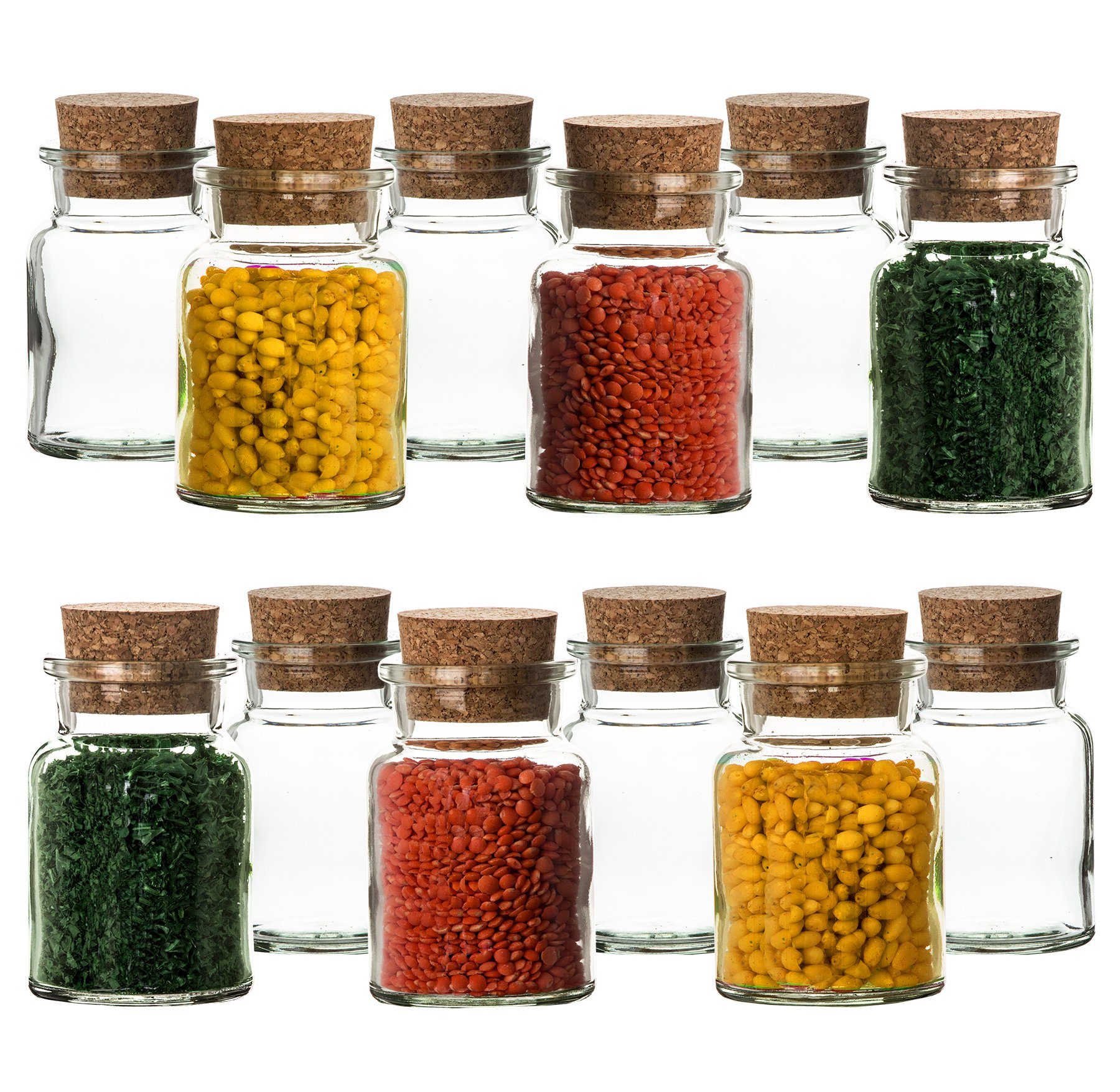 BigDean Gewürzbehälter 12x Gewürzgläser Korken Deckel 150 ml Gewürzdosen Glas Vorratsgläs, Glas, (12-tlg)
