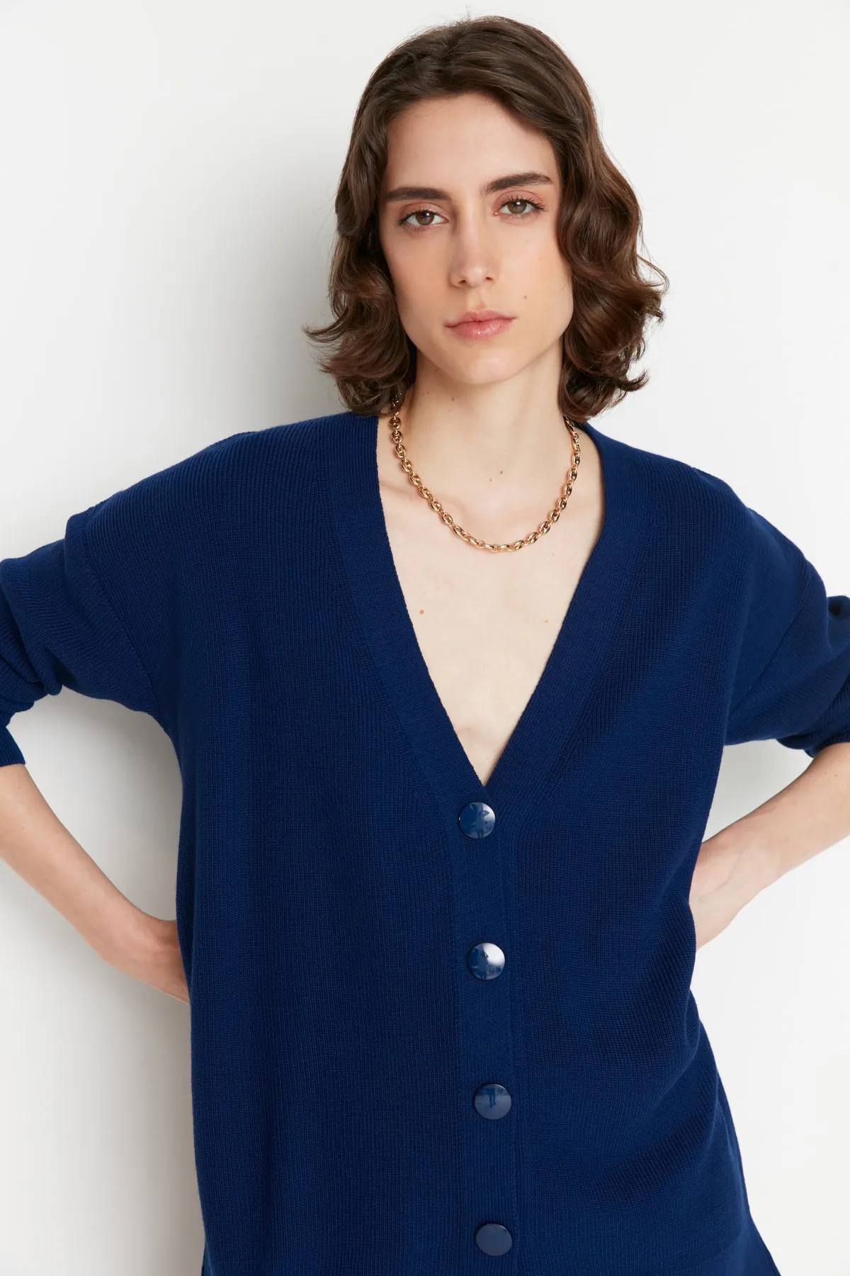 Trendyol Collection  Marineblaues Super-Oversize-Strickoberteil und -Unterteil-Set TWOAW23AU00001