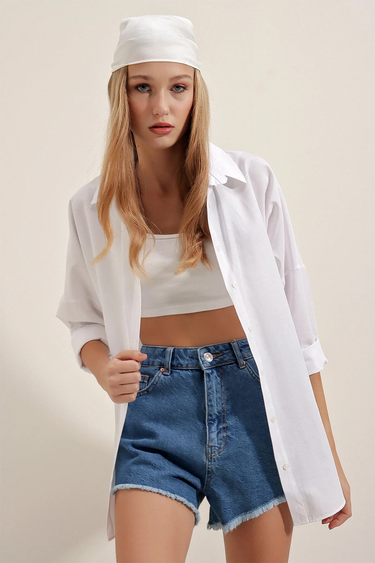 Bigdart  3900 Oversize-Lang-Basic-Hemd – Weiß