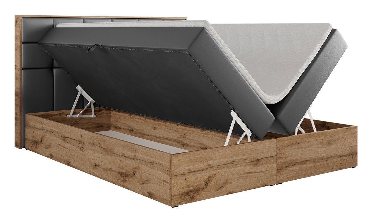 MKS MÖBEL Boxspringbett ALBERO 1, Doppelbett, Multipocket-Matratze, Eiche Holzrahmen, Praktisch