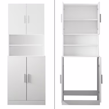 ECD Germany Waschmaschinenumbauschrank Waschmaschinenschrank Hochschrank Umbauschrank Überbau Weiß 190x70cm 4 Türen MDF