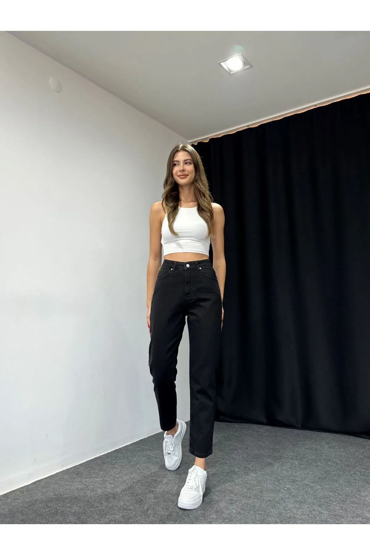 Laluvia  Schwarze Original Mom-Jeans mit ultrahohem Bund