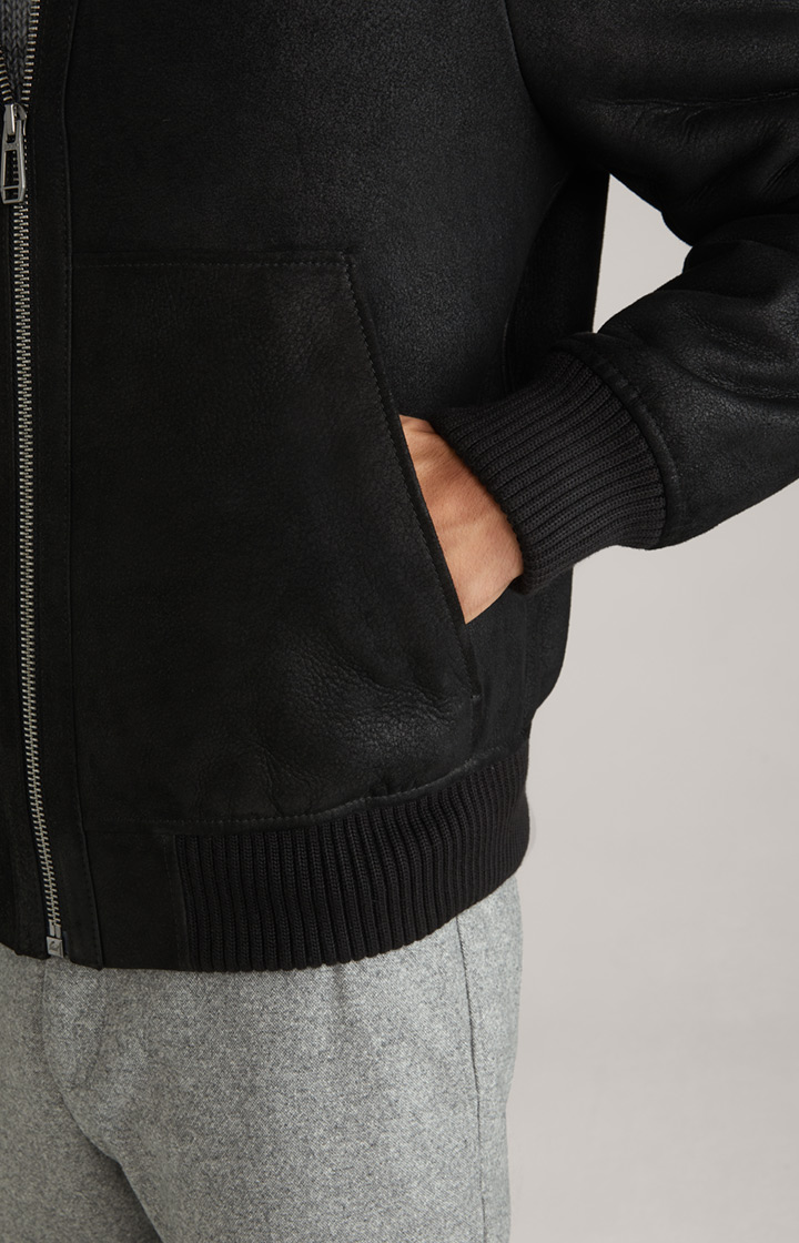 Lammfell-Lederjacke Baren in Schwarz