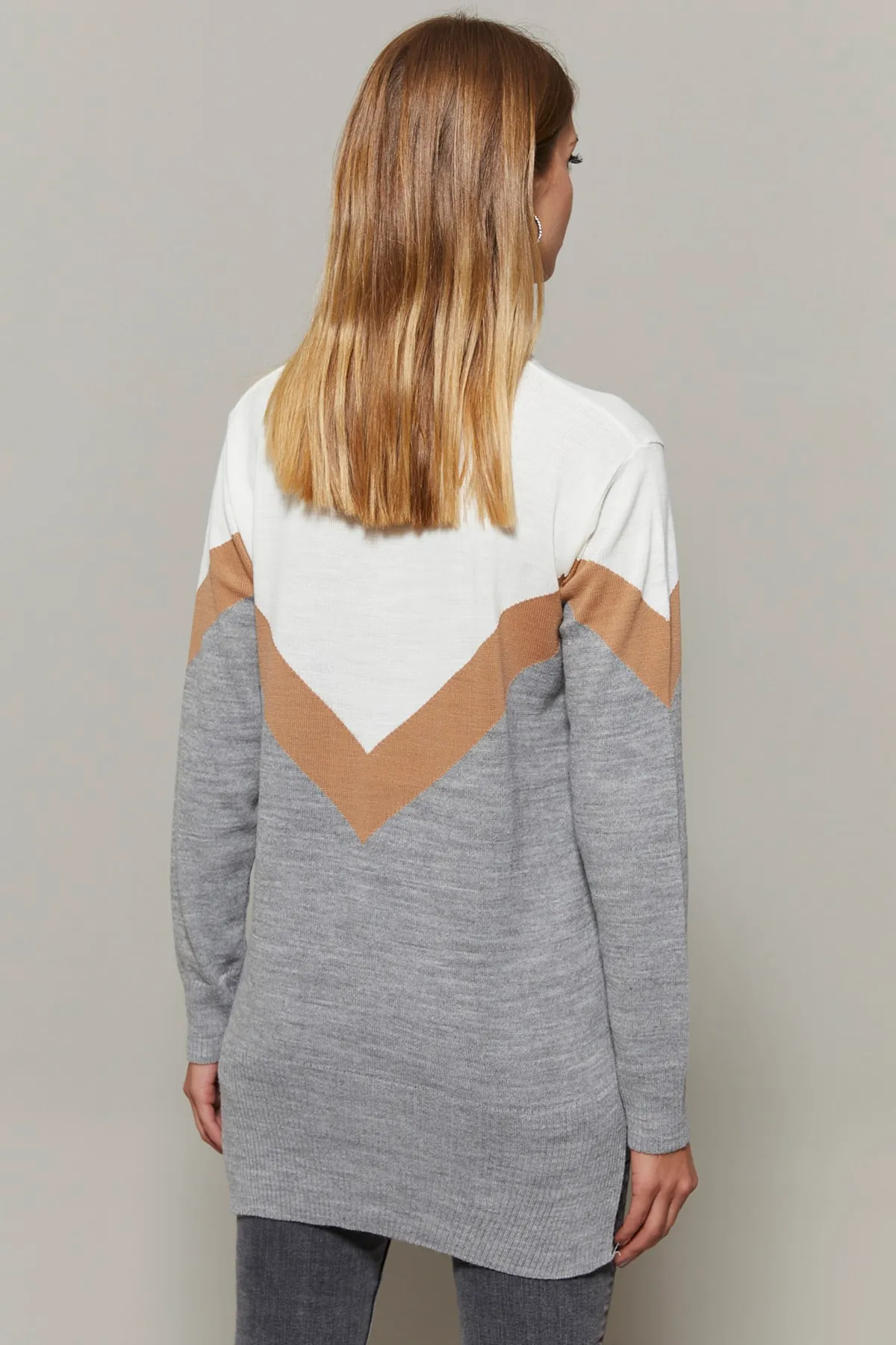 Cool & Sexy  Damen Ecru - Grau Strickbluse DA29