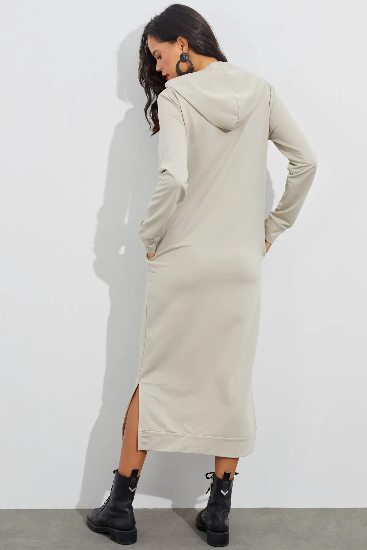 Cool & Sexy  Damen-Maxikleid mit Kapuze und Steinschlitz EY1111