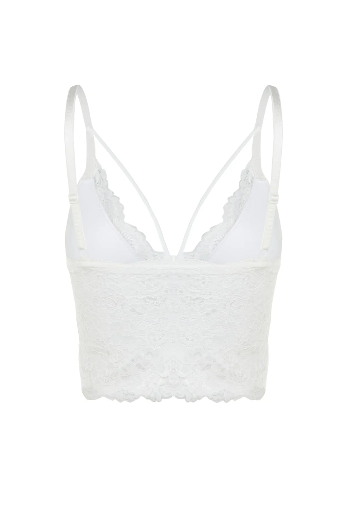 Trendyol Collection  Weißes, geripptes Spitzen-Bustier mit Seilriemen und dreieckigem Strickmuster THMAW21SU0050