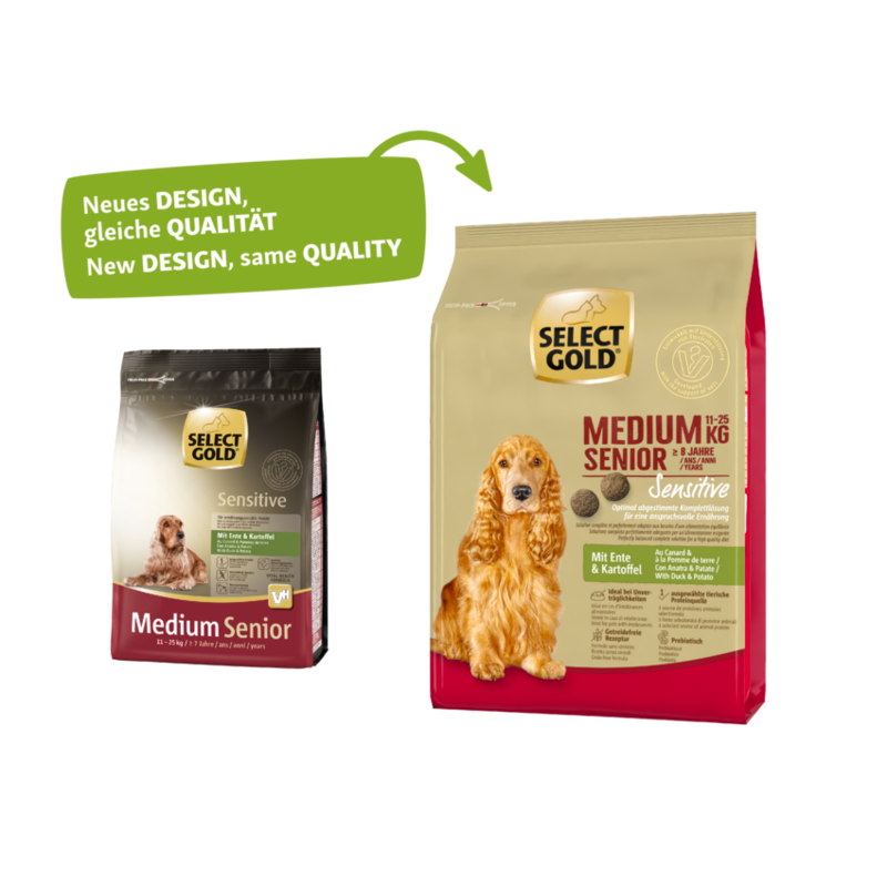 SELECT GOLD Hundetrockenfutter SELECT GOLD Sensitive Senior Medium Ente & Kartoffel 1 kg