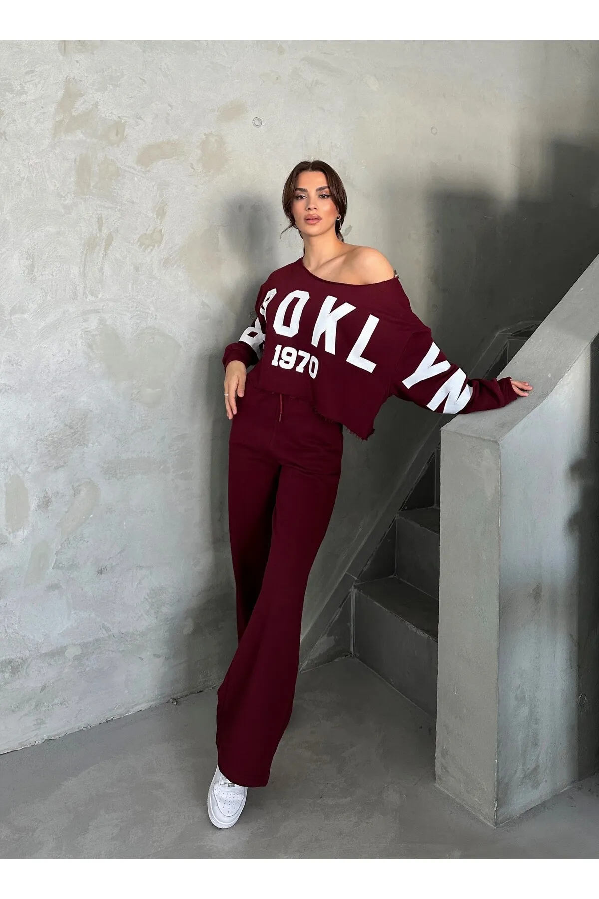 Laluvia  Bordeauxrotes Trainingsanzug-Set mit Aufdruck „Brooklyn 1970“