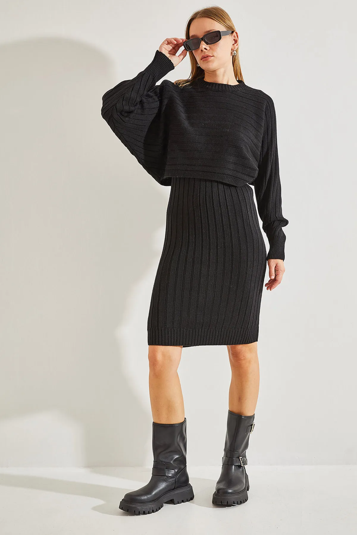Bianco Lucci  Damen-Strickwaren-Trägerkleid-Pullover-Doppelset