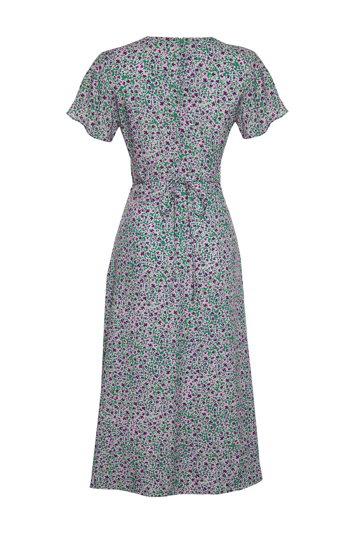 Trendyol Collection  Grünes, gewebtes Midikleid aus 100 % Viskose in A-Linie mit Blumendruck und V-Ausschnitt TWOSS24EL00618