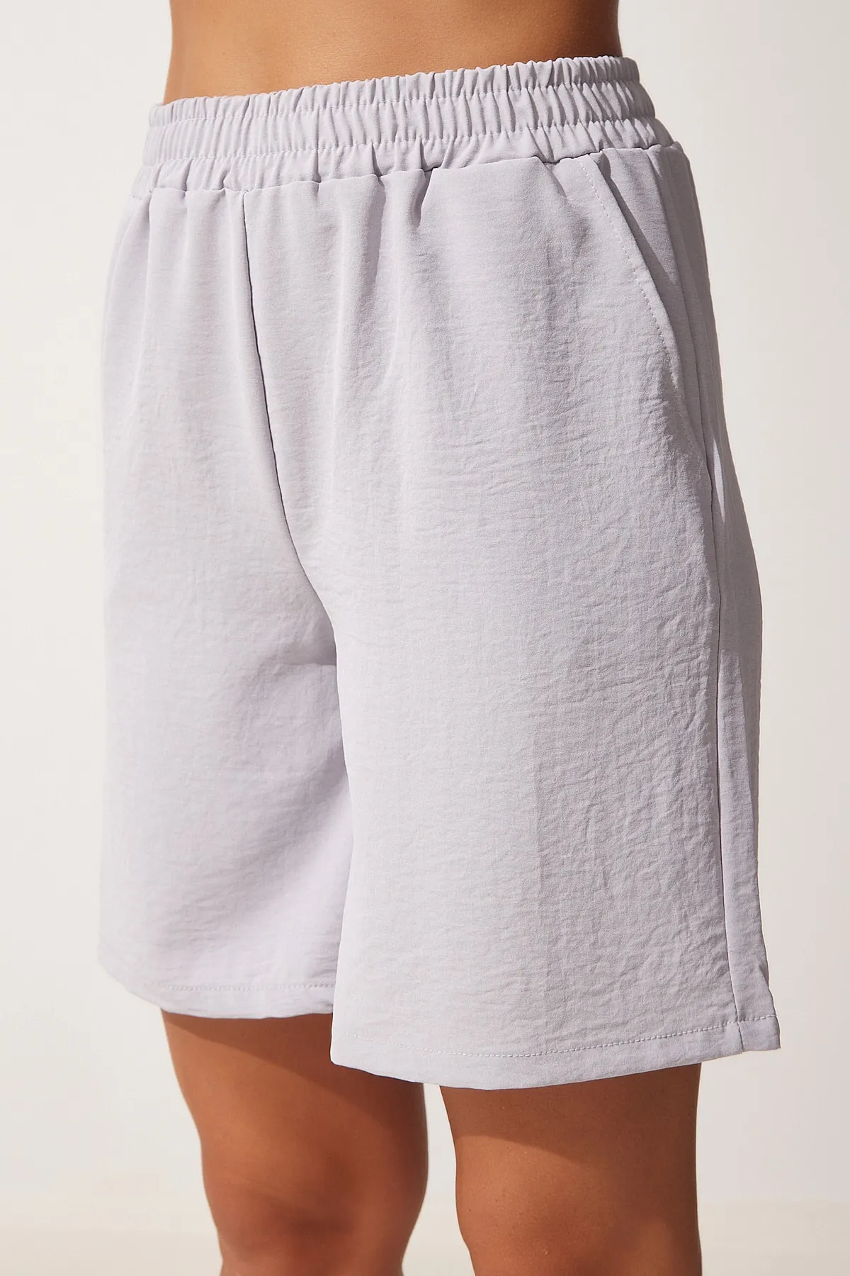 Happiness İstanbul  Graues fließendes Ayrobin Kimono-Shorts-Set für Damen DZ00053