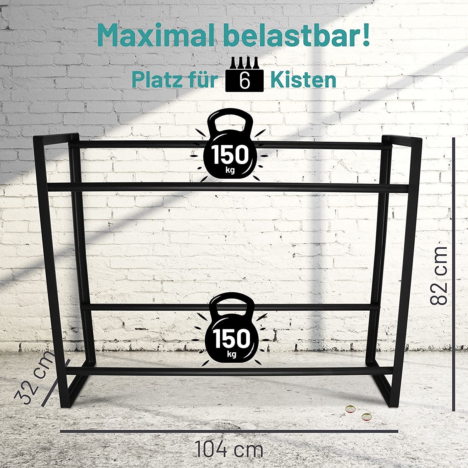 D&D Living Flaschenregal Getränkekistenregal, freistehend & stabil, Metall, 104 x 32 x 82 cm