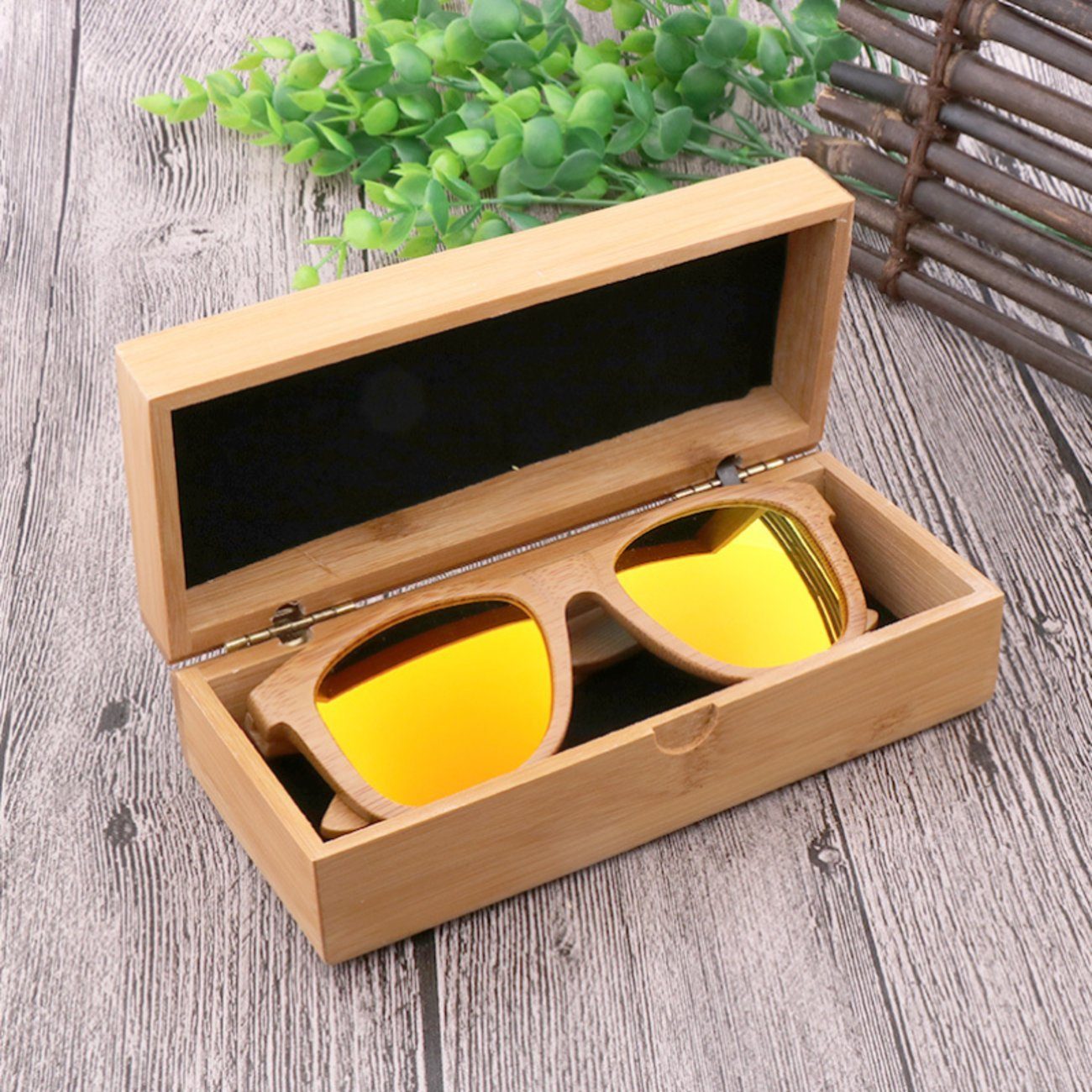Union Reisen Brillenetui Flip-Box Retro-Bambus-Brillen-Aufbewahrungsbox