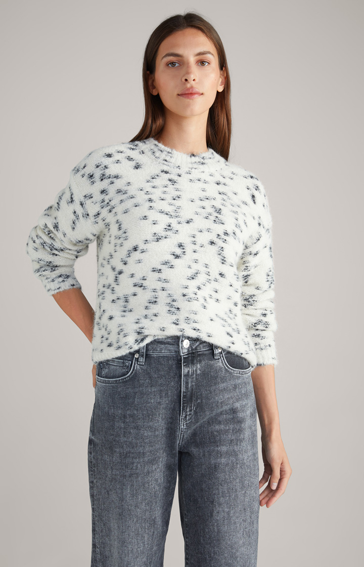 Alpaka-Blend-Strickpullover in Creme gemustert