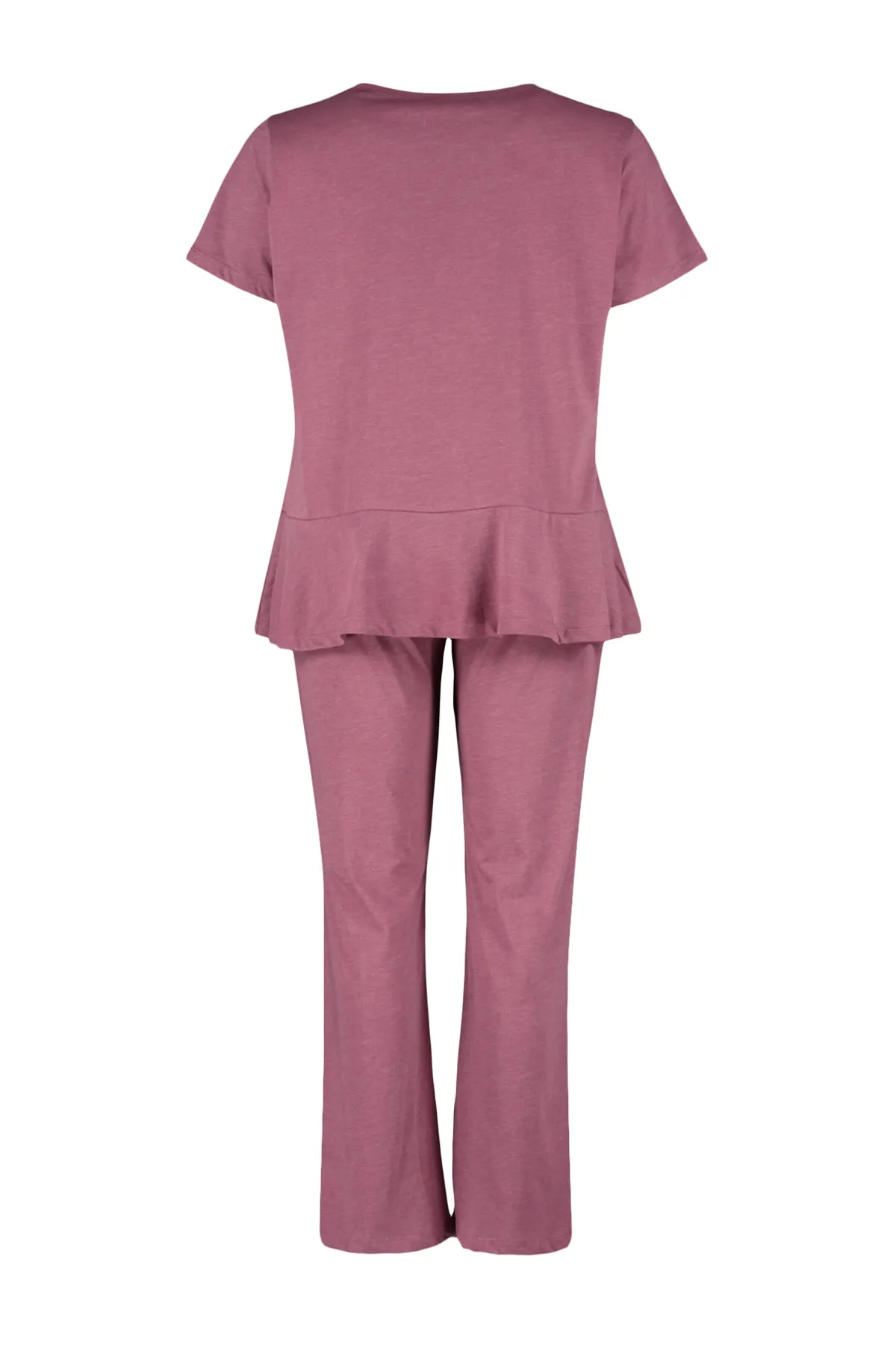 Trendyol Curve  Weinrotes bedrucktes kurzärmliges Strick-Pyjama-Set TBBSS23AI00008