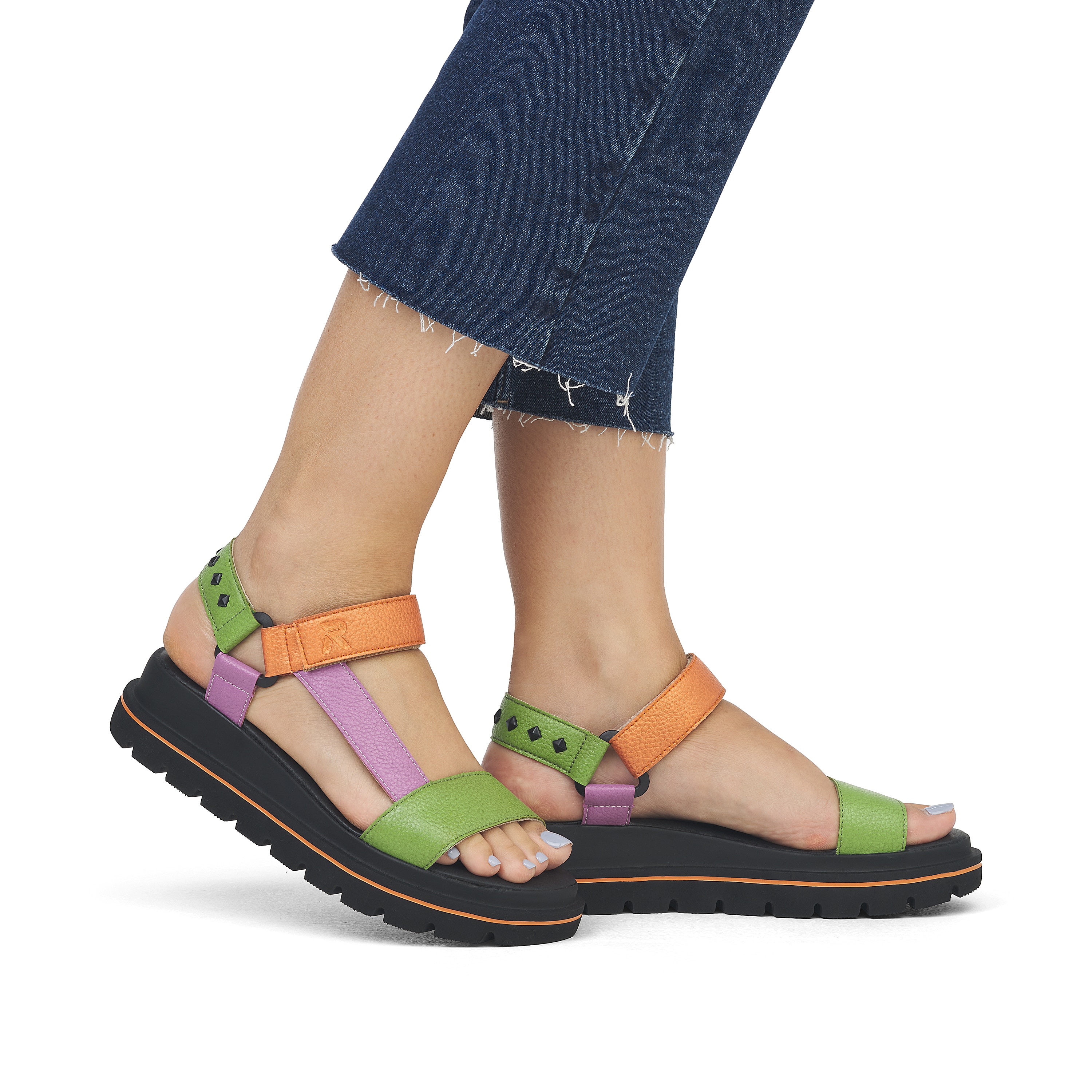 Rieker Damen Riemchensandalen black-green-pink-orange