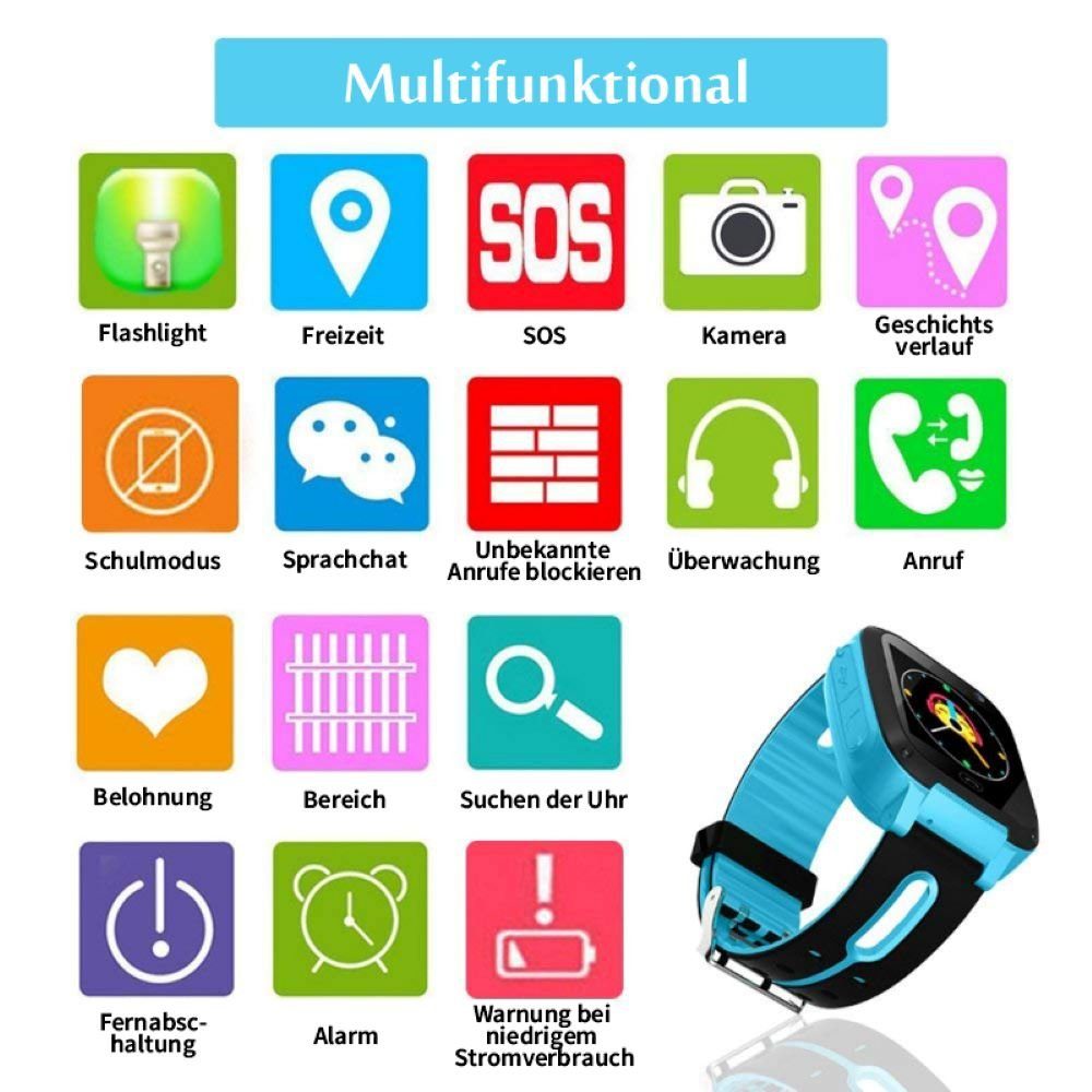Bothergu Smartwatch, Jungen Mädchen 3-13 Jahre Kinder Geburtstagsgeschenk (Blau)