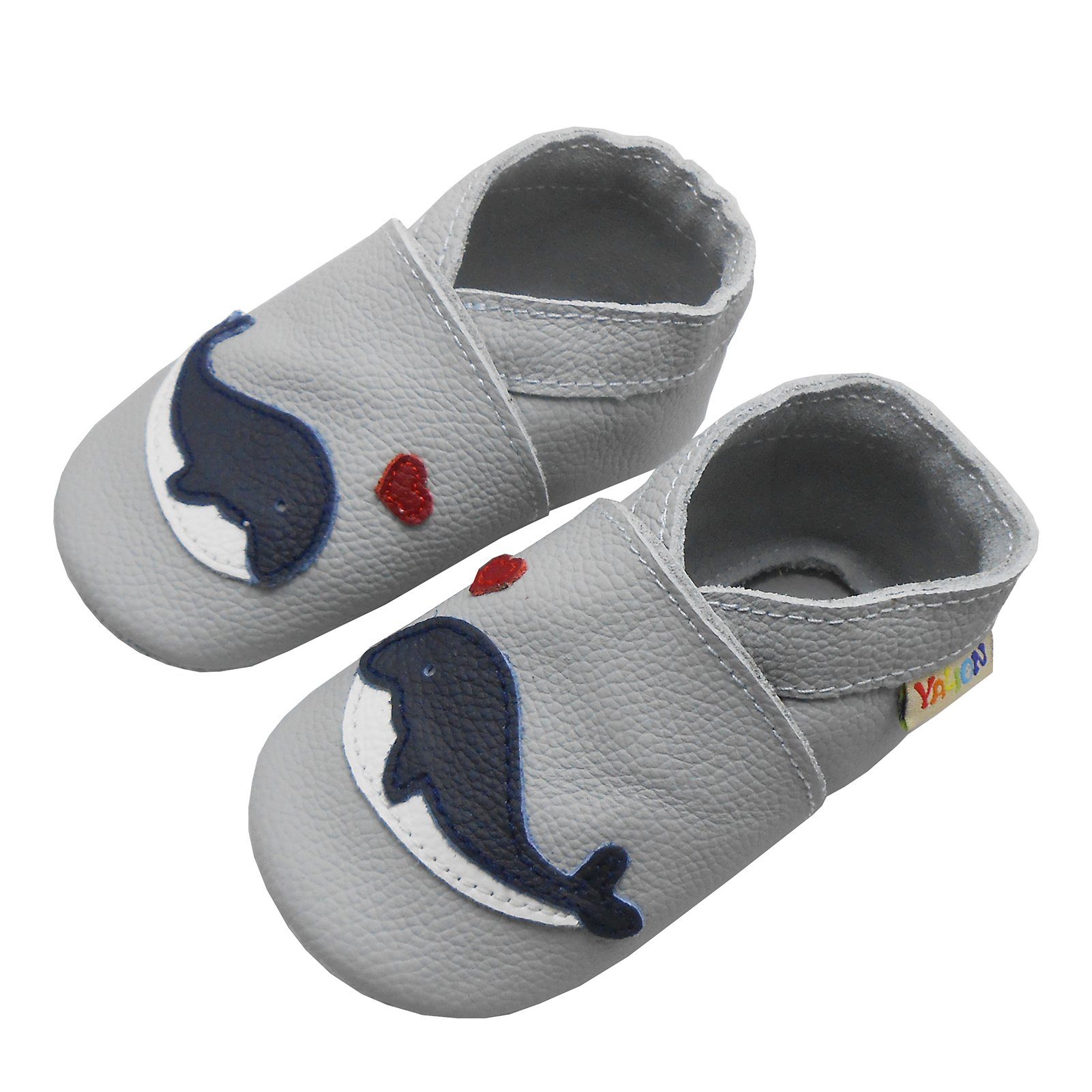 Yalion Weiche Leder Lauflernschuhe Hausschuhe Lederpuschen Wal Grau Krabbelschuh