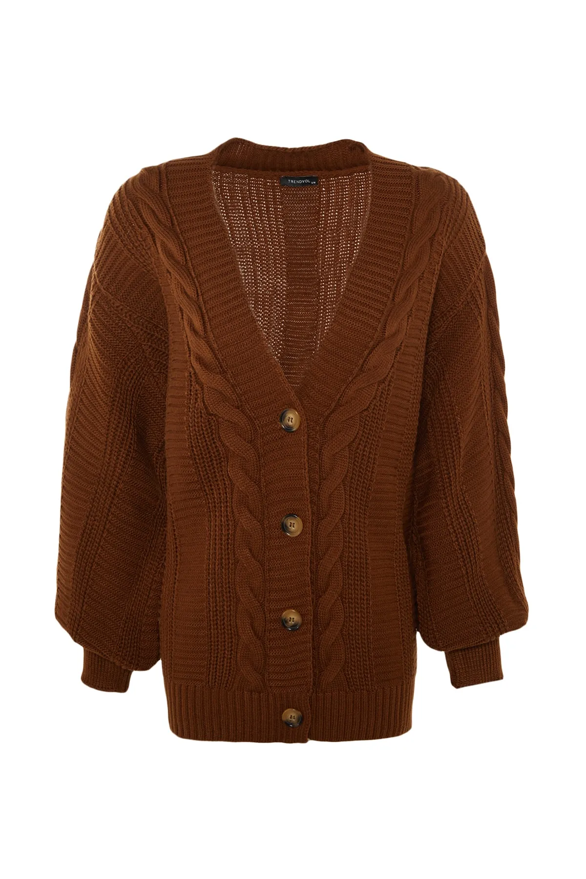 Trendyol Modest  Braune geflochtene Strickjacke mit lockerem Schnitt TCTAW22TH0002