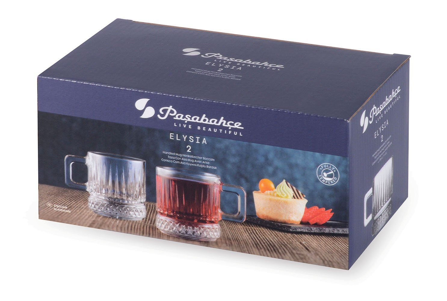 Pasabahce Gläser-Set 2er Elysia, Glas, Becher mit Quarzgriff Teeglas Set 2 Teilig 55432