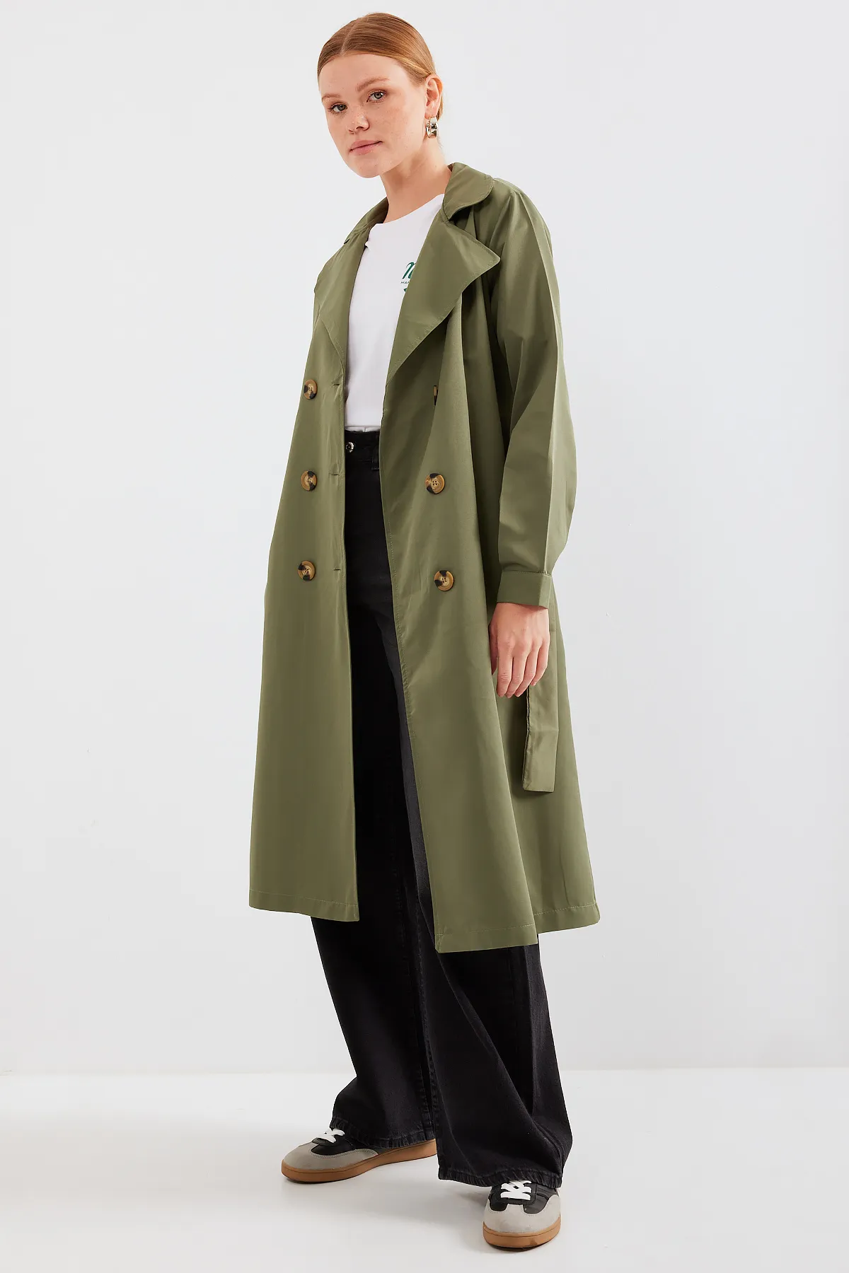 Bigdart  5853 Zweireihiger Trenchcoat mit Kragen – Khaki