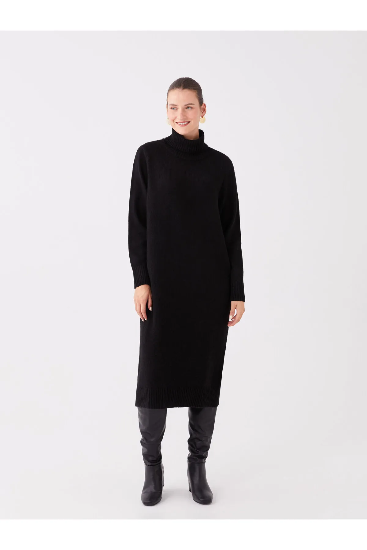 LC Waikiki  Rollkragenpullover, gerades Langarm-Strickkleid für Damen in Übergröße
