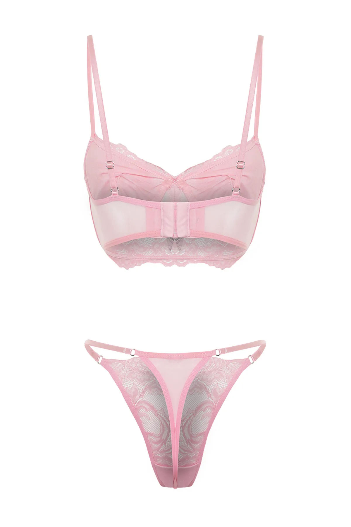 Trendyol Collection  Rosa Dessous-Set aus Strick mit Spitzenträgern und ohne Kappe THMSS24CC00013