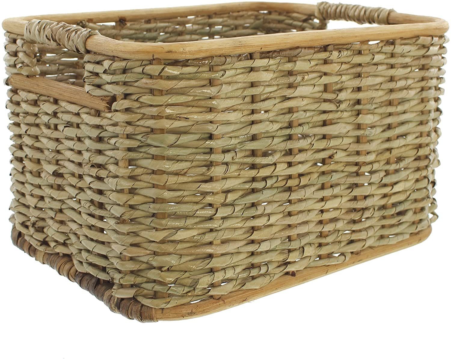 Dekoleidenschaft Aufbewahrungskorb aus Rattan und Schilfstroh in 3 Größen, Regalkorb, Wäschekorb, in Handarbeit hergestellt