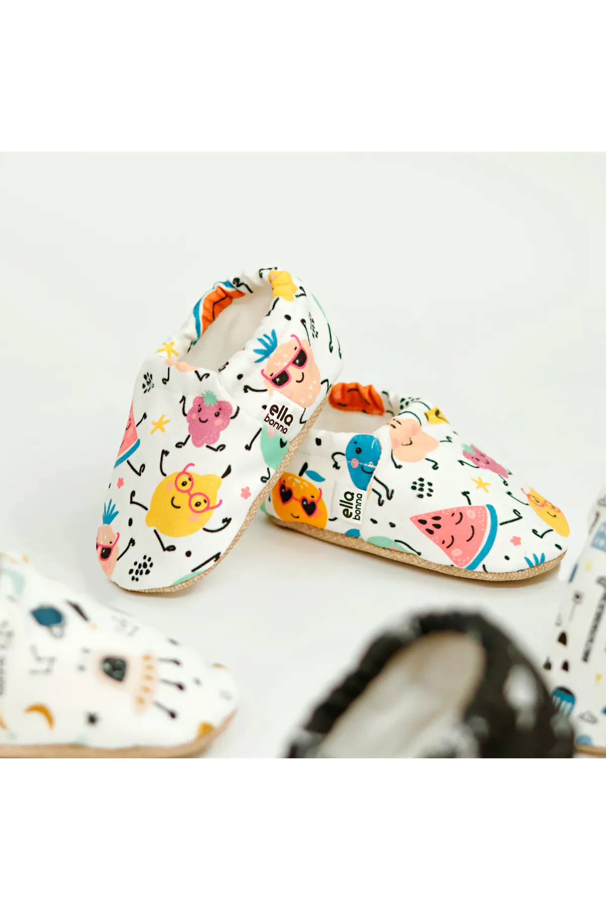 Ella Bonna  Rutschfeste Sohle, fröhliche Früchte, Babyschuhe, Heimstiefel, Hausschuhe, Kinderzimmerschuhe, Hausschuhe
