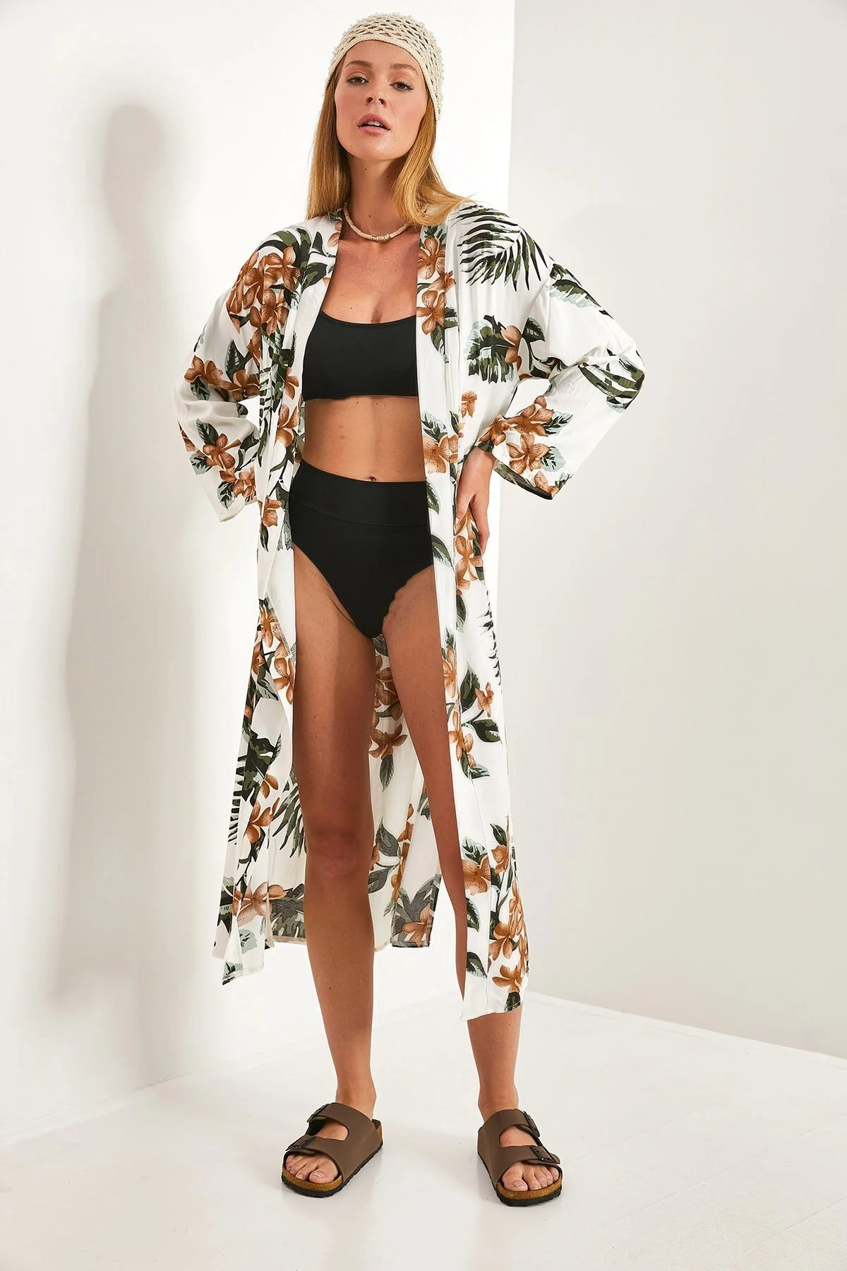 Bianco Lucci  Mehrfarbig gemusterter Damen-Kimono mit Gürtel