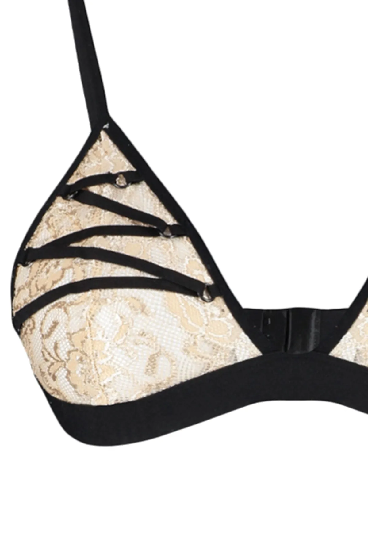 Trendyol Collection  Ecrufarbenes Dessous-Set aus Strick mit Spitzenpaspelierung und String-Trägern THMSS23CC00062