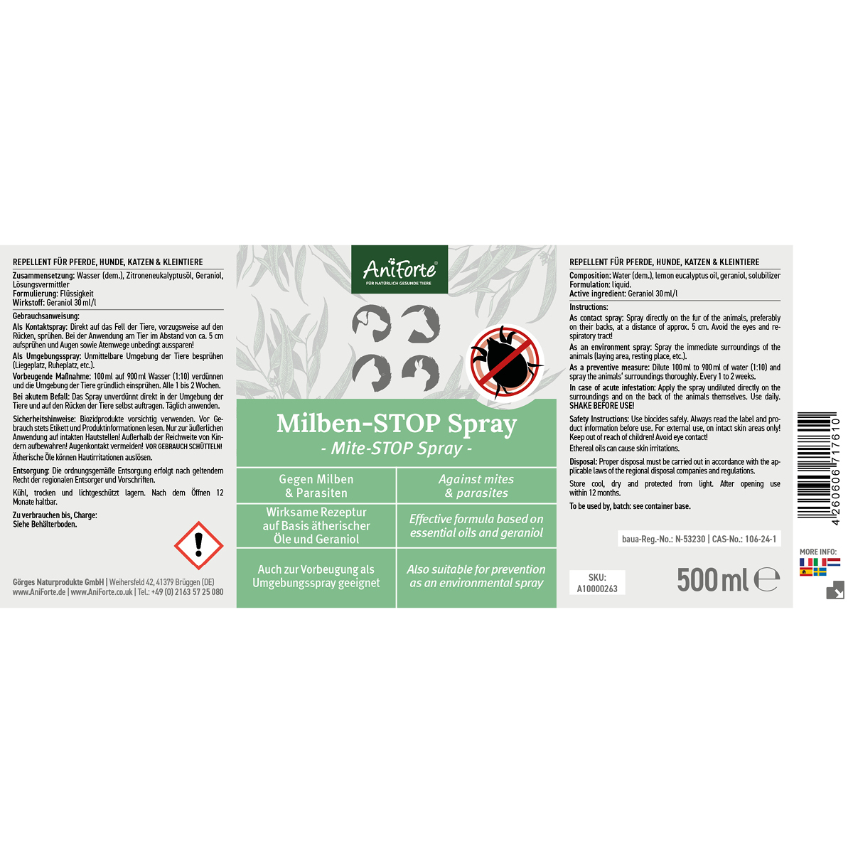 Aniforte Floh- & Zeckenmittel Aniforte Milben-STOP Spray für Hunde und Katzen 500 g