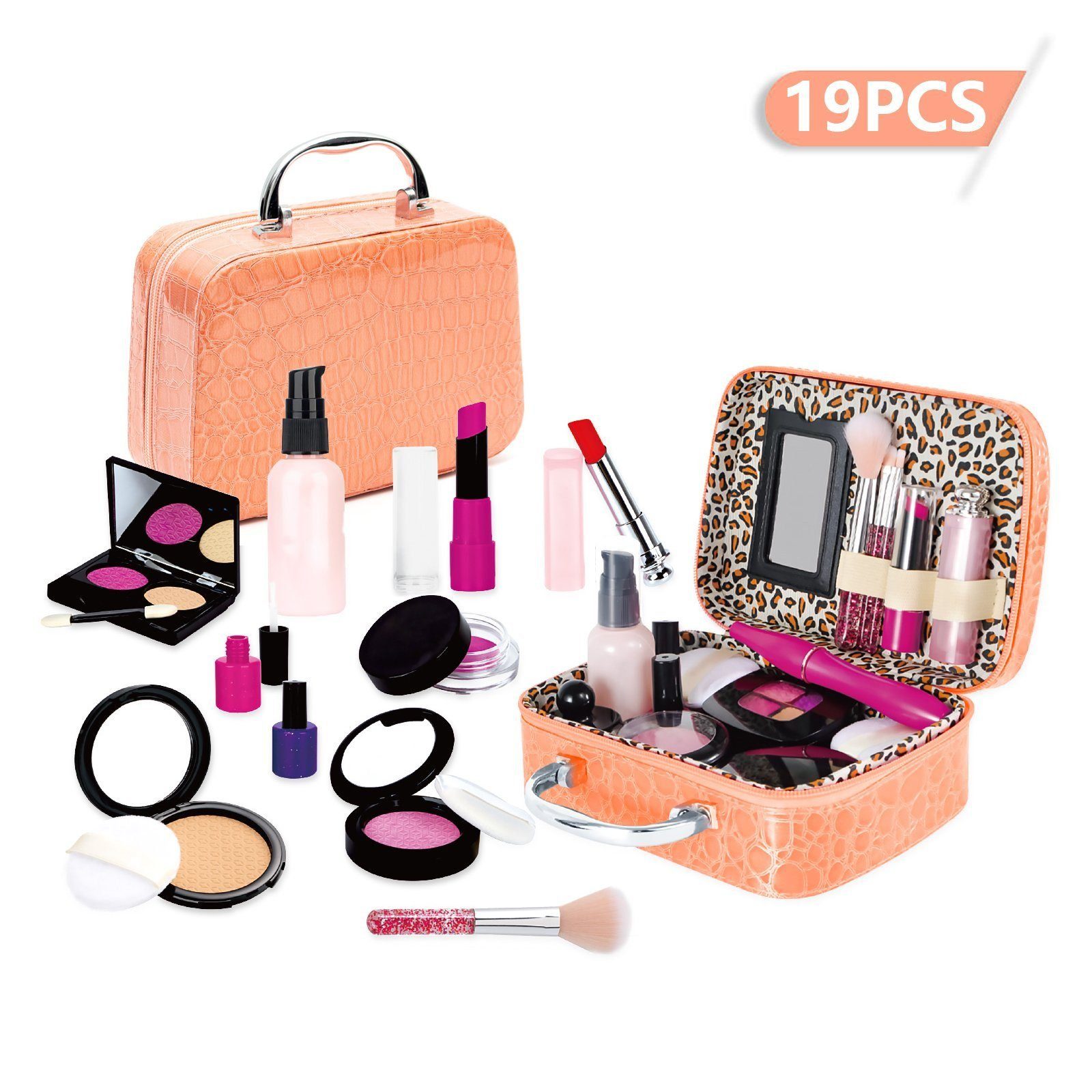 Wenta Lernspielzeug (Kinderschminke Set, 19-St., Mädchen Waschbar Make-up Spielzeug mit Schminkkoffer), Rollenspielzeug Geschenke für Mädchen ab 3 4 5 Jahren