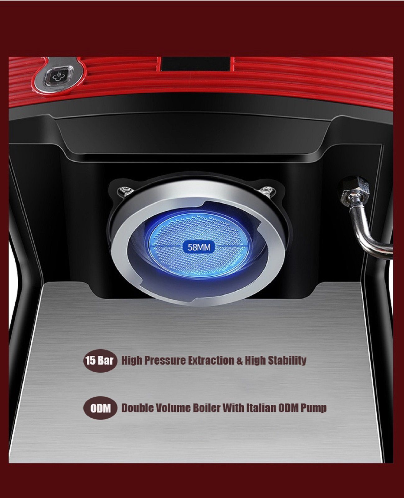 YOSHAN Espressomaschine Semi automatische Espresso Machine 3601 GM, Korbfilter Durchmesser 58mm