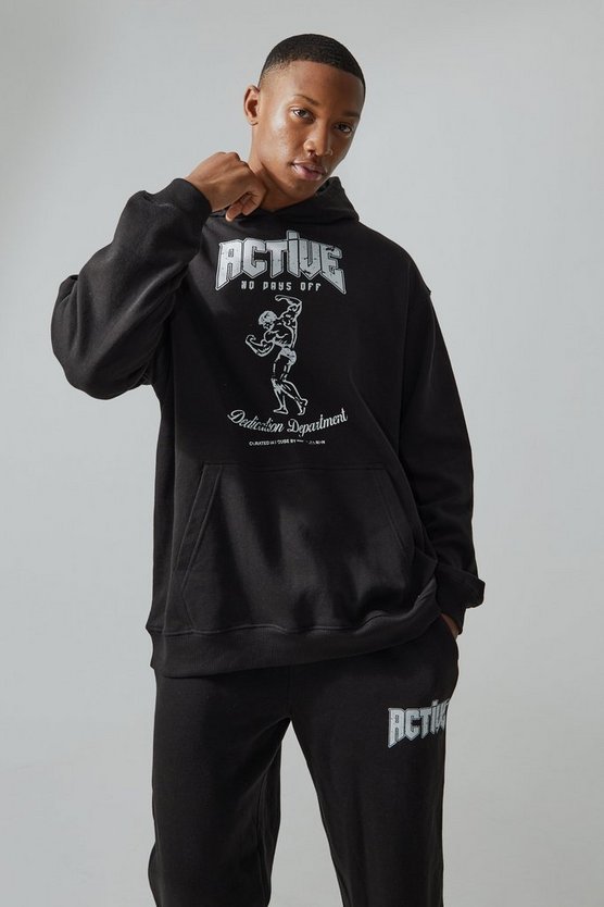 Oversize Man Active Trainingsanzug mit Print und Kapuze
