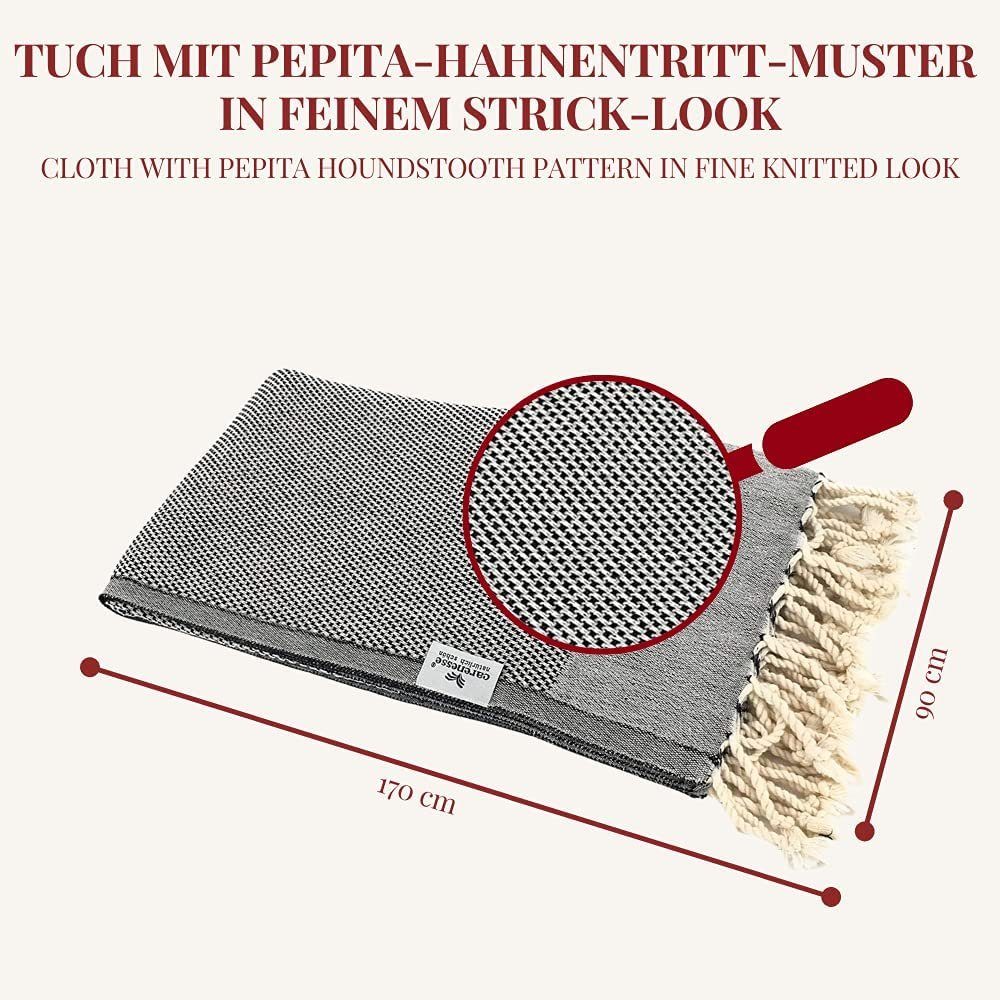 Carenesse Hamamtuch Favo 90 x 170 cm schwarz I Hamam Handtuch 100% Baumwolle Pepita Muster, Baumwolle (1-St), Pestemal Fouta Strandtuch Beachtowel Dekotuch Couchdecke Sofadecke