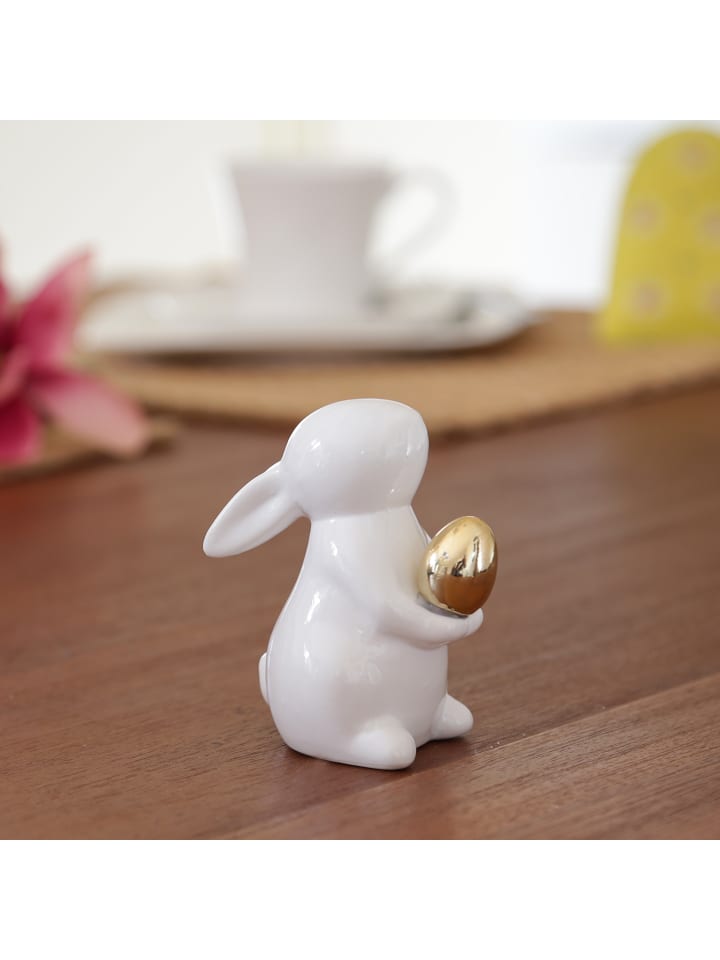 MARELIDA Hase mit goldenem Ei Osterhase Osterdeko Dekofigur H: 9,5cm in weiß günstig kaufen onesize
