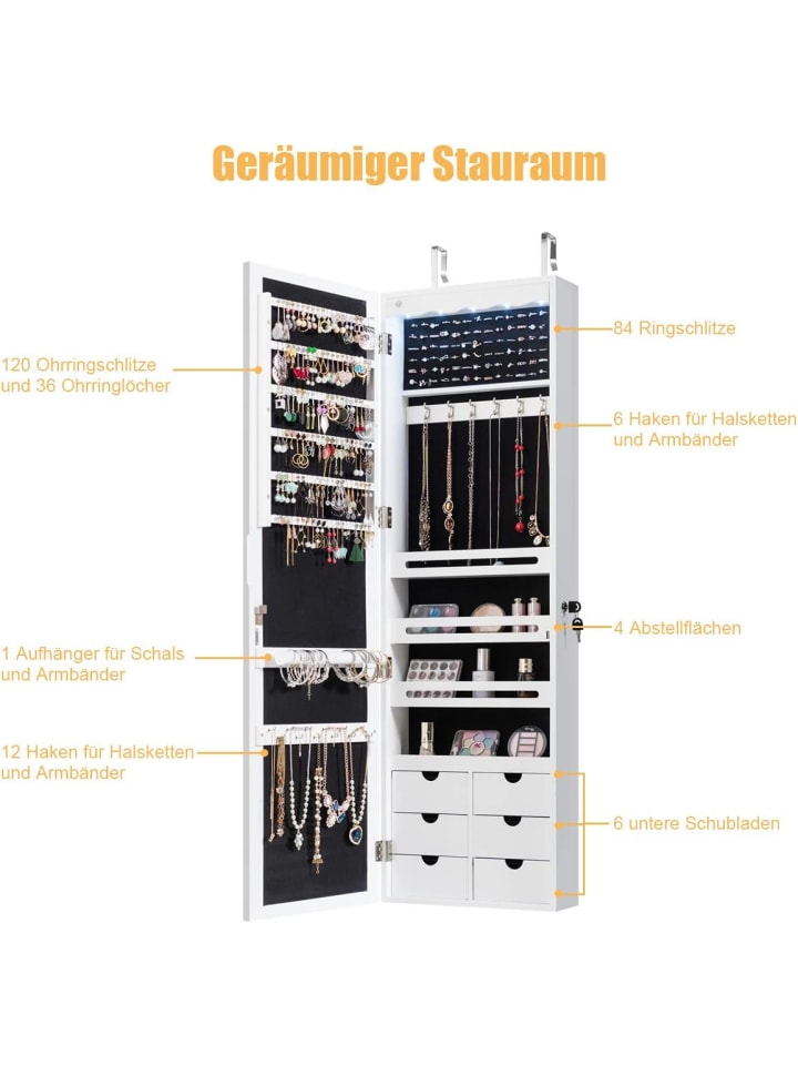 COSTWAY Schmuckschrank mit LED in Weiß günstig kaufen 120 cm