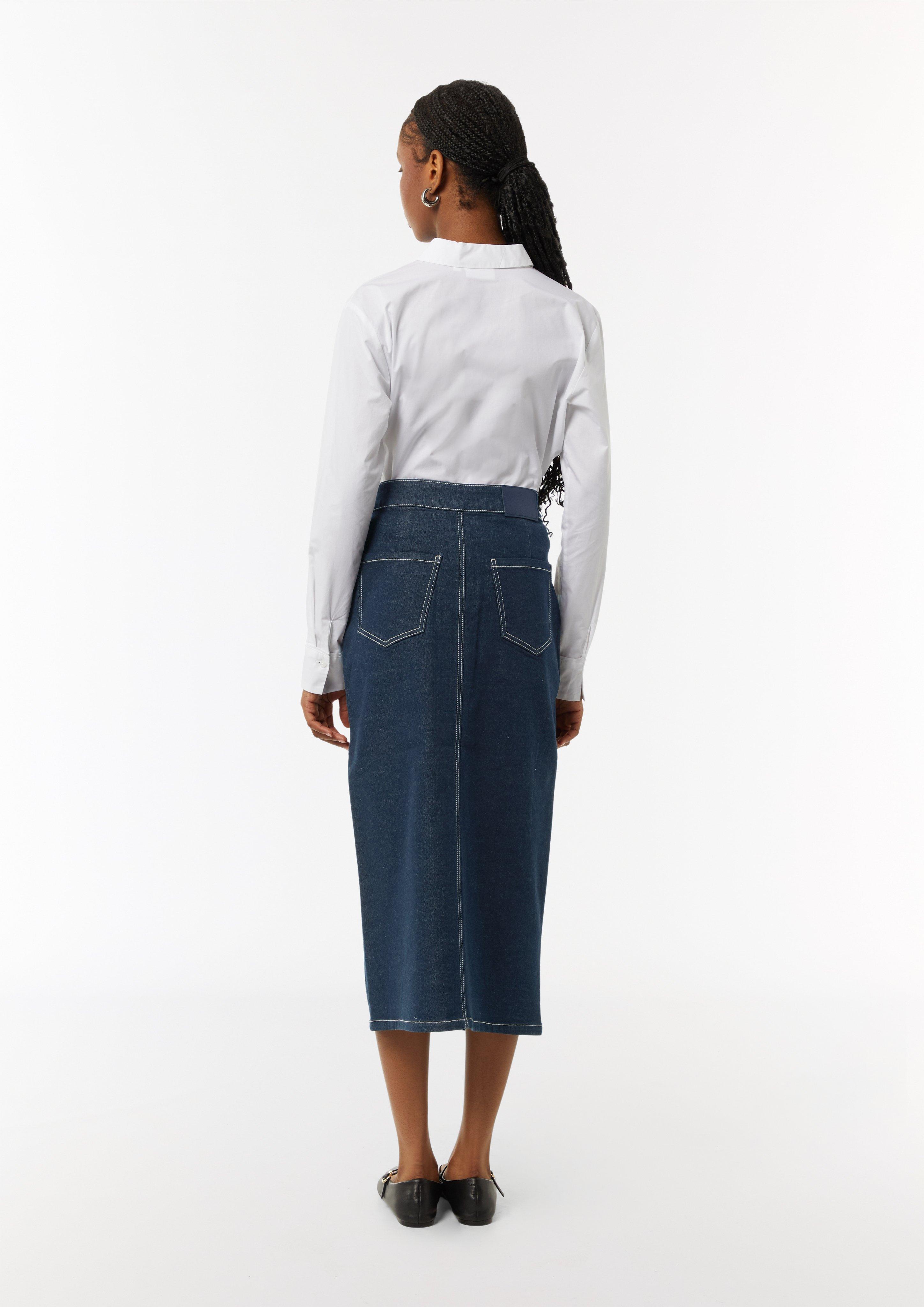 Elastischer Denimrock mit Waschung - navy