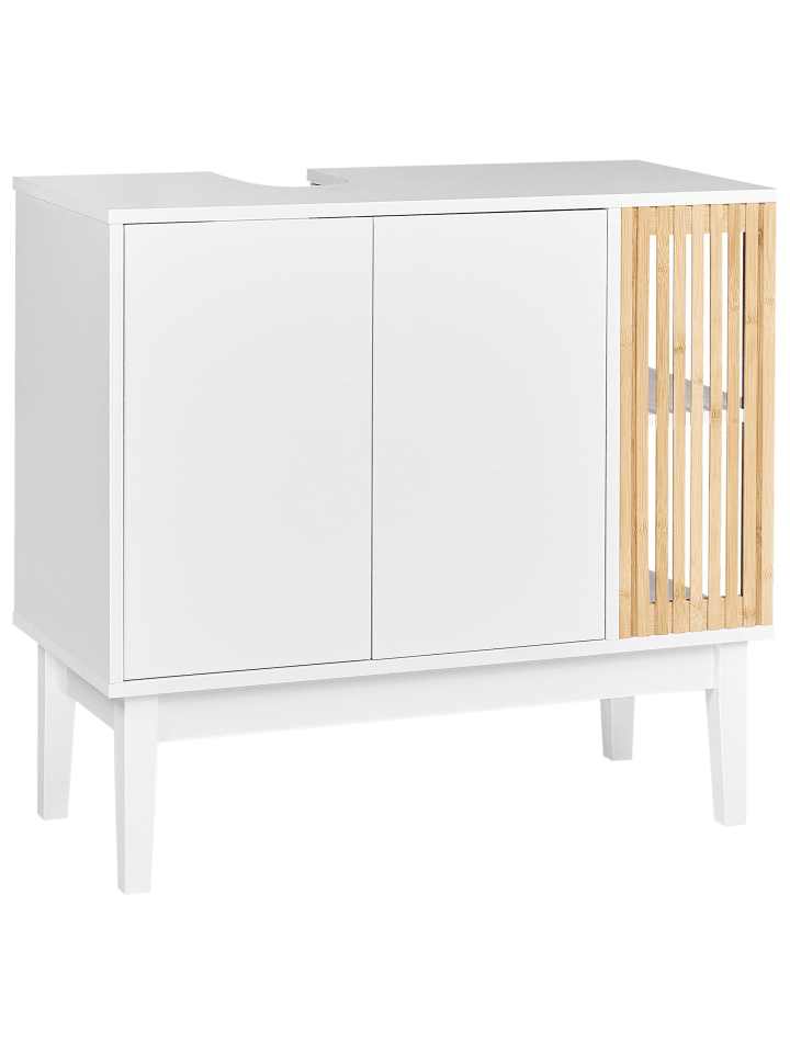 Beliani Badezimmerschrank NUBES in Weiß/Heller Holzfarbton günstig kaufen onesize
