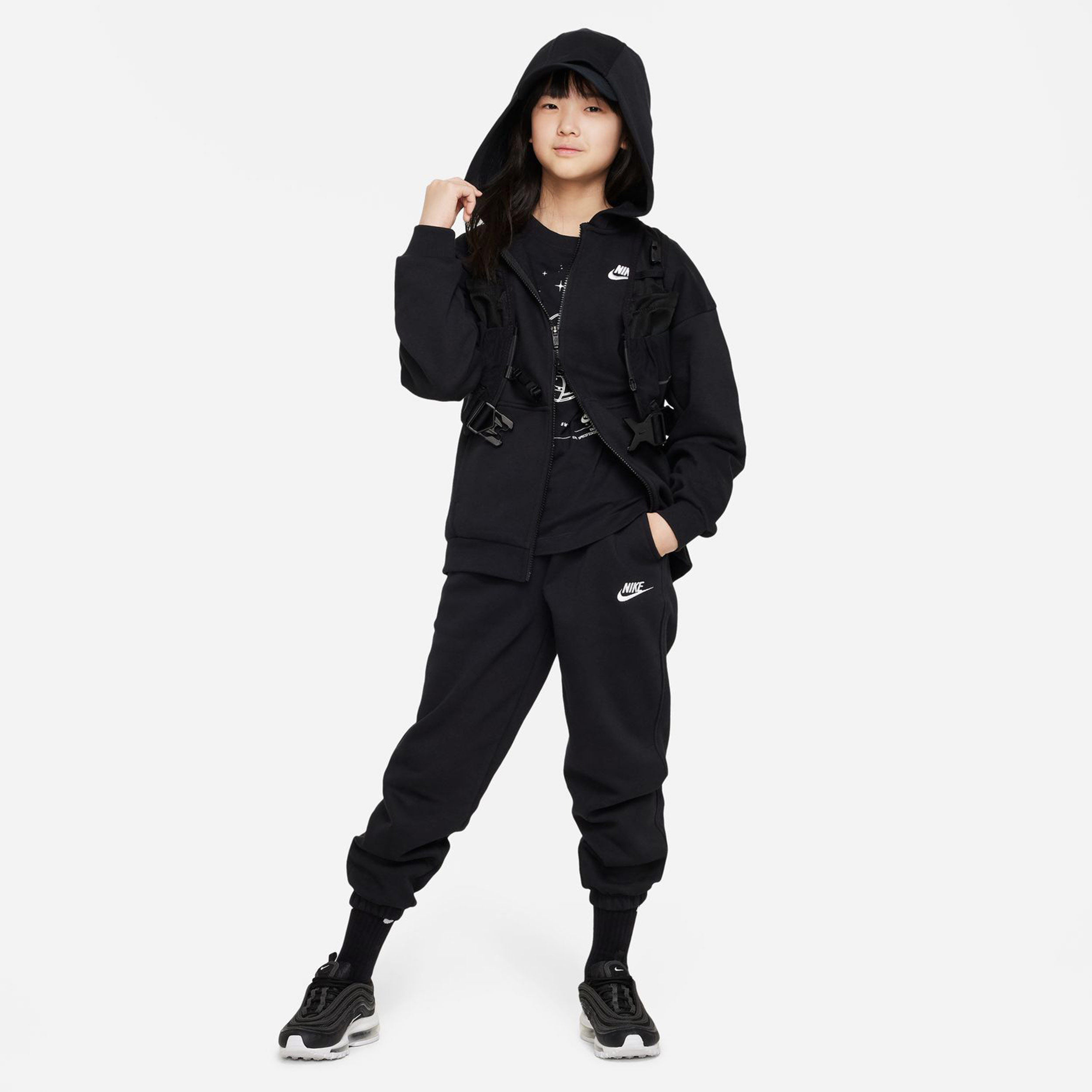 Club Oversized Fleece Sweatjacke Mädchen - Schwarz