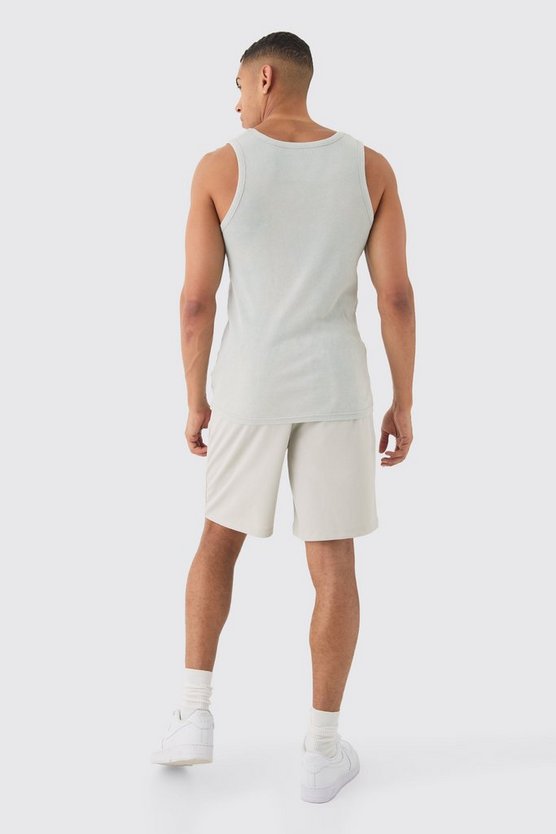 Geripptes Slim-Fit Man Signature Tanktop mit Acid-Waschung