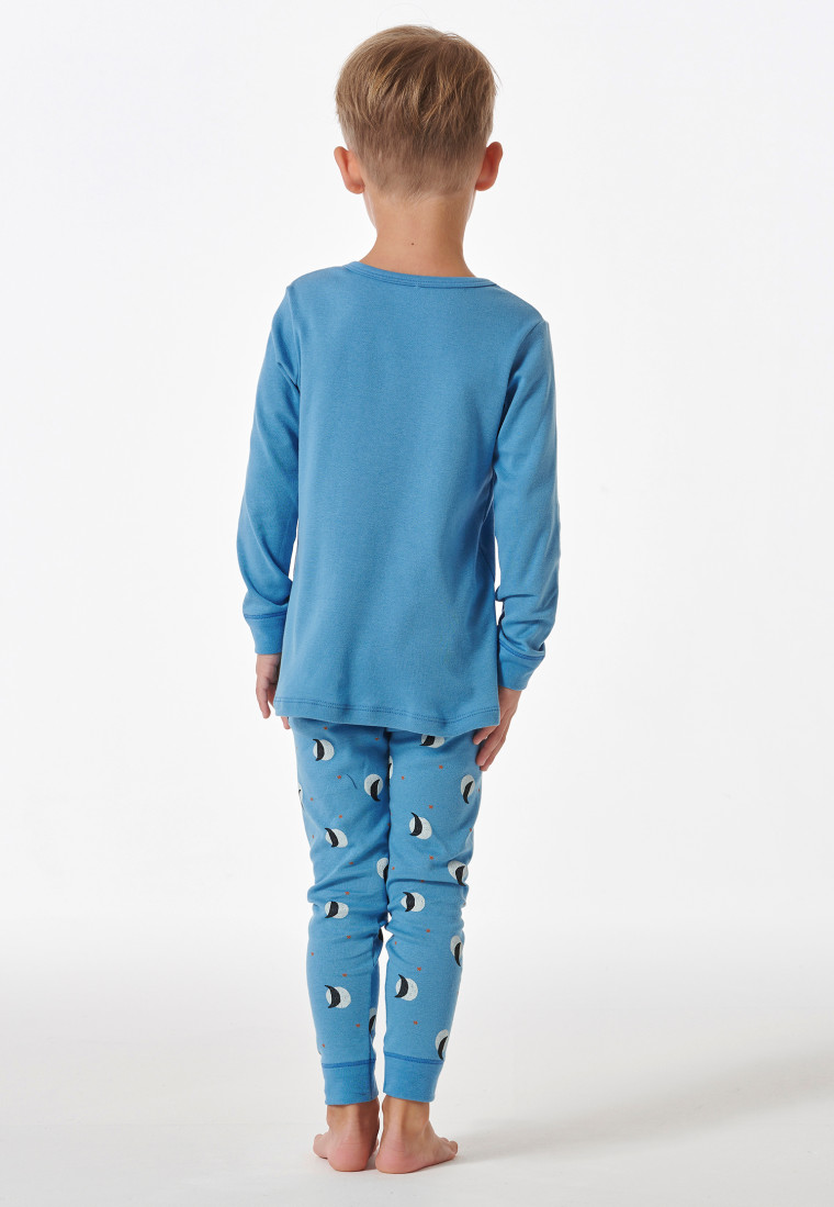 Schlafanzug lang Organic Cotton Bündchen Sterne Monde hellblau - Natural Love